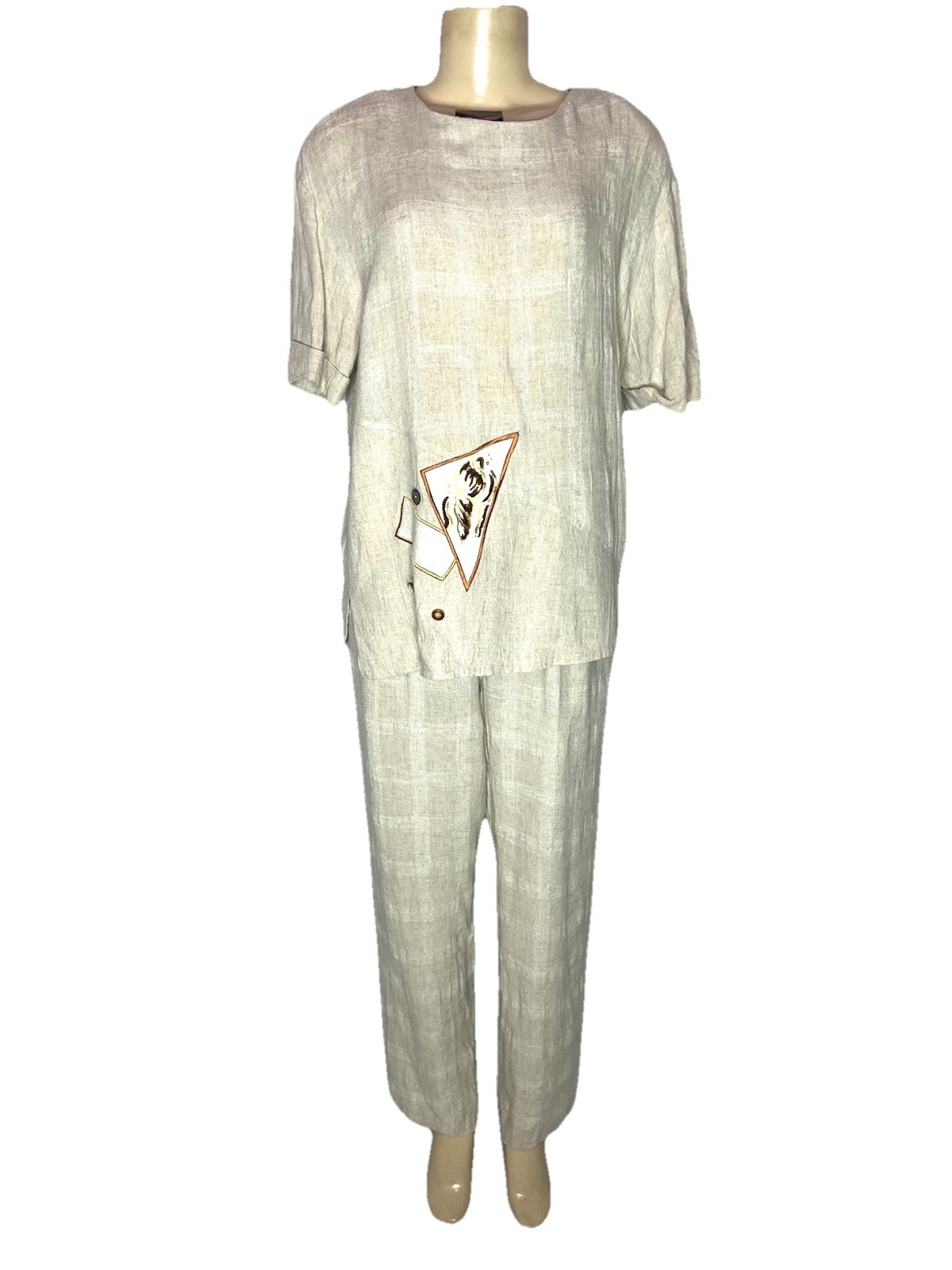 VINTAGE JORDANA COLLECTION LINEN TWO PIECE PANT SUIT LG MADE IN USA