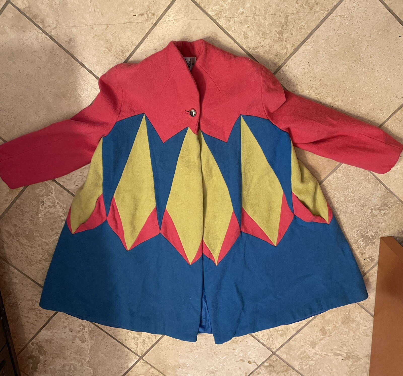 Vintage Swing Wool Coat Jacket Retro Neon Brite Pink Yellow Blue Fai Tat
