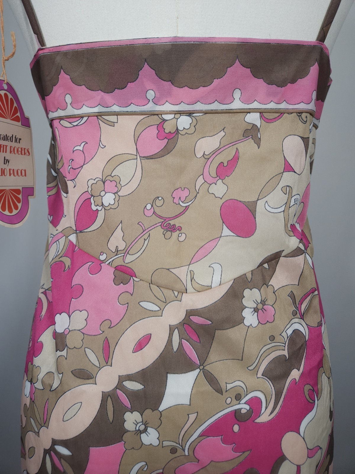 Vintage Emilio Pucci Nylon Mini Dress Form Fit Rogers Pink Tan Women&rsquo;s Size 34