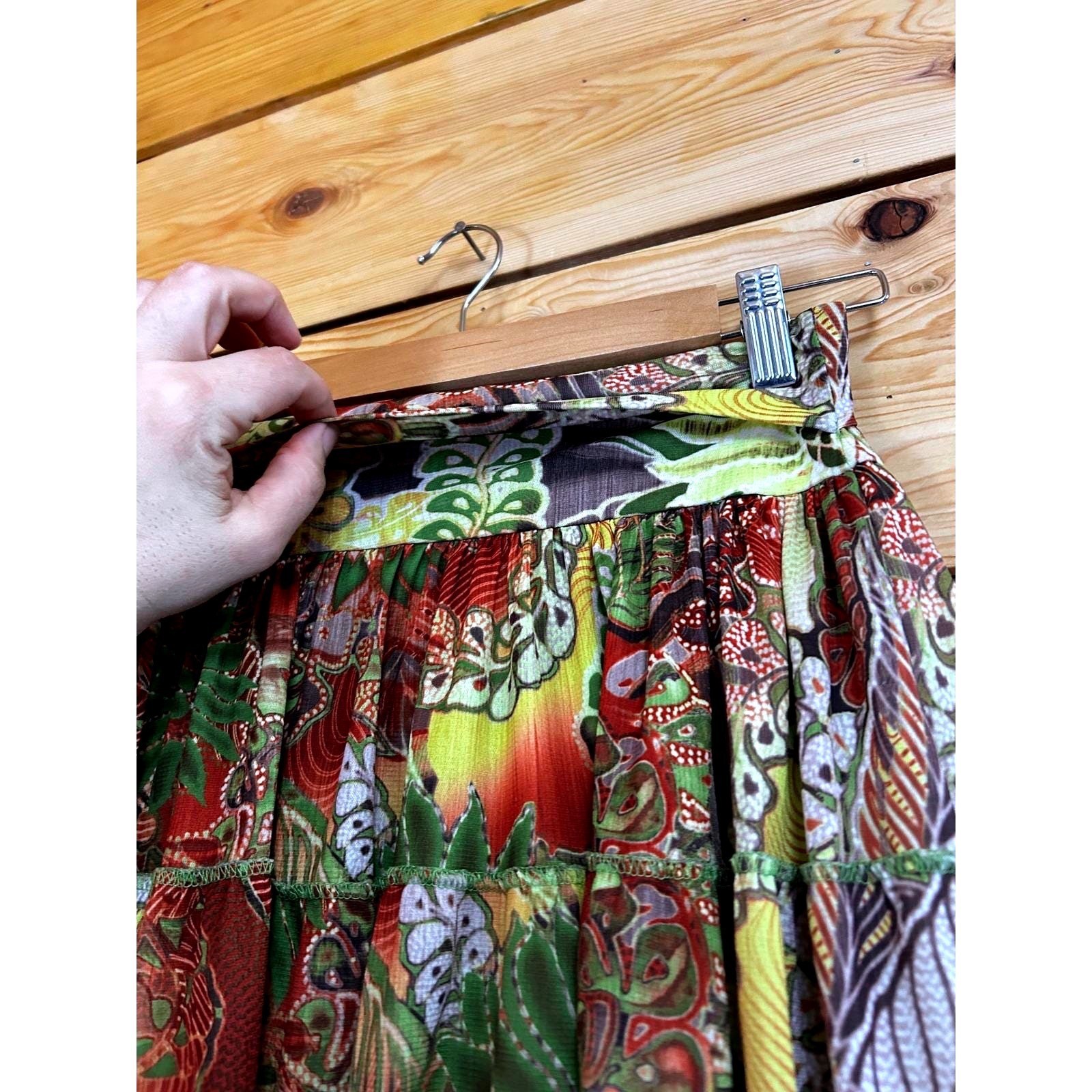 Vintage Mini Skirt Women Large Green Yellow Floral Boho Amy&rsquo;s Closet Rare Unique