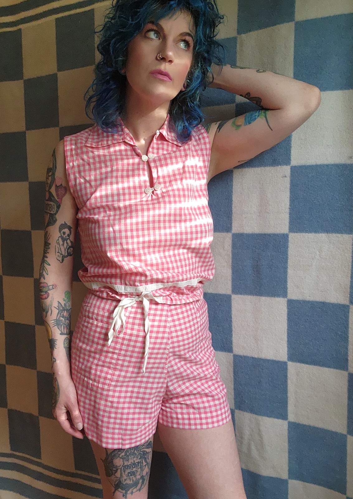 1950s 1940s Kerrybrooke Gingham Set 2 Pc Cotton Shorts Blouse SM XS Vintage