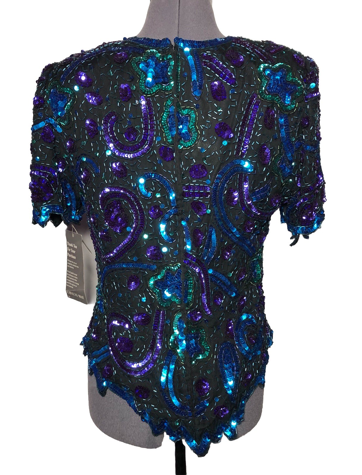VTG 80s Lawrence Kazar Beaded Sequins Evening Wear Party Blue Top NWT B-37 L