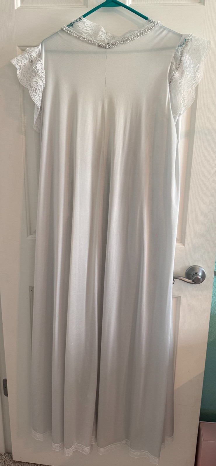 Miss Elaine PEIGNOIR Set Large Nightgown & Robe Negligee Silver Union Made USA