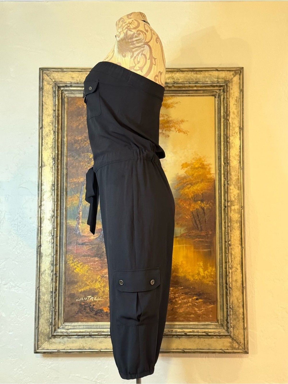 Vintage Y2K Cache Black Strapless Cargo Jumpsuit