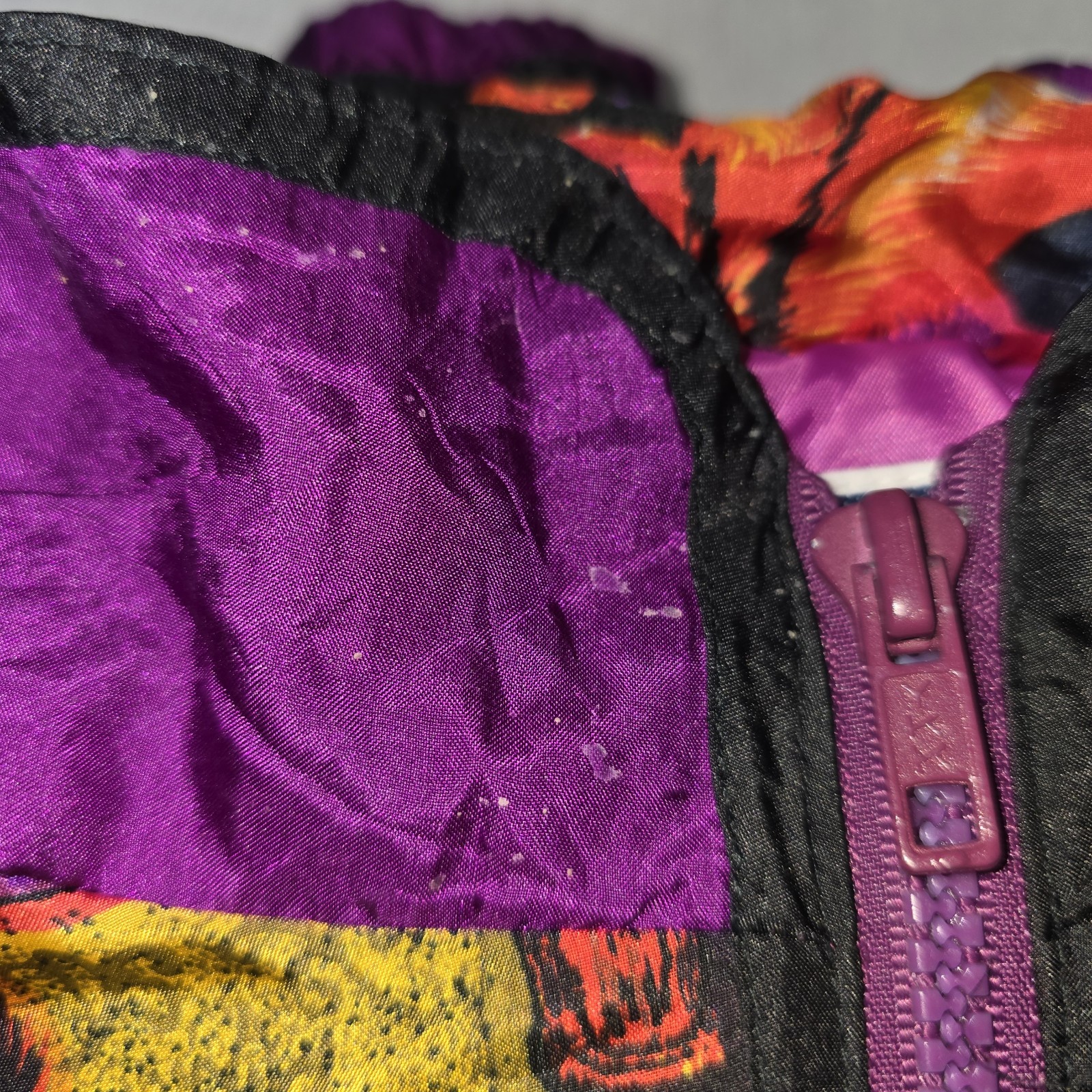 Vtg 90s Silk Bomber Jacket Abstract Geometric Distressed Thrashed Eclectic