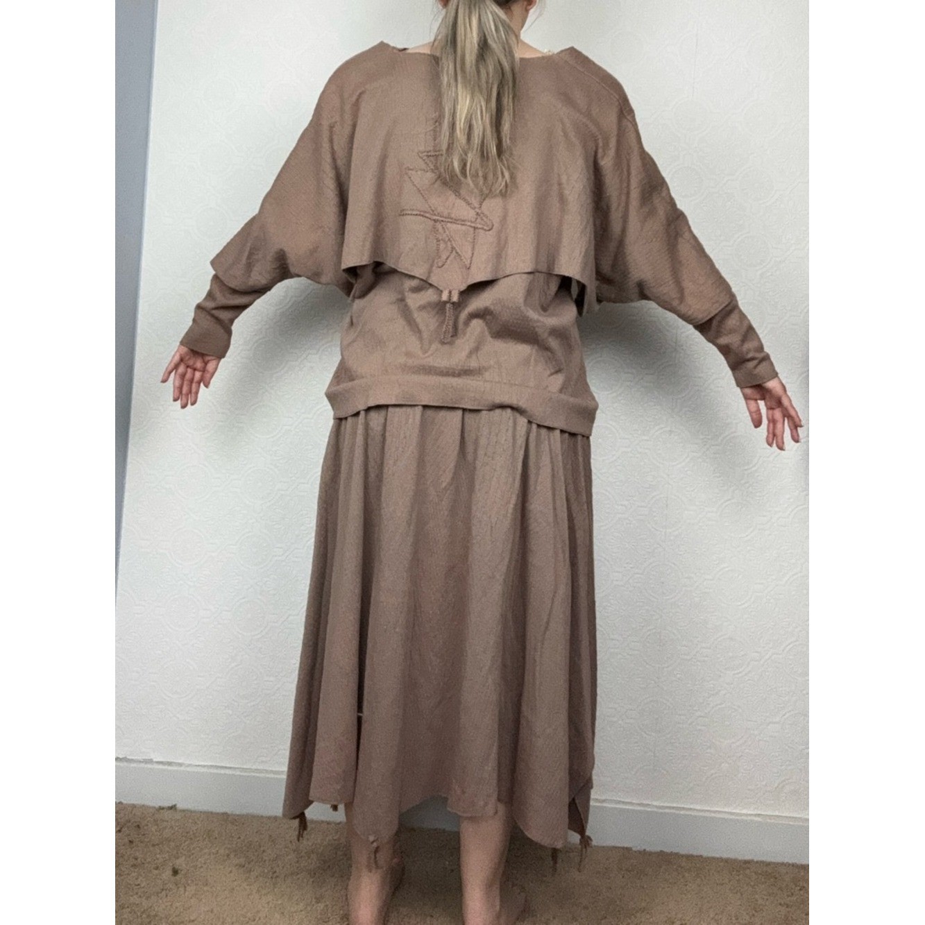 Vintage 80s Lagenlook 2 Piece Set Brown Textured Skirt Avant Garde Minimalist