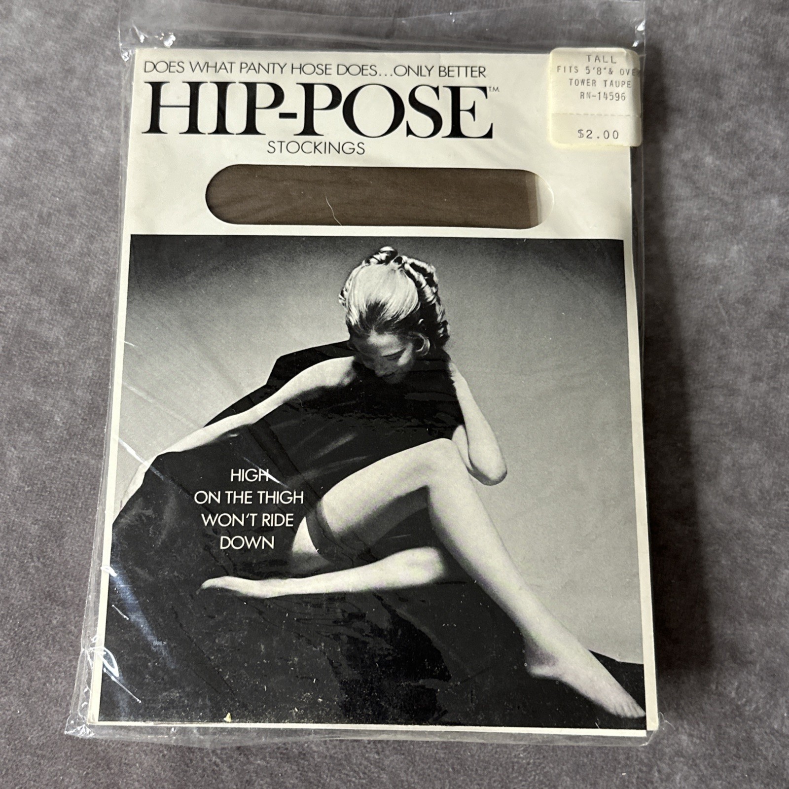 1 Mojud Hip-Pose Stockings High On The Thigh « Tall Tower Toupe » package VTG