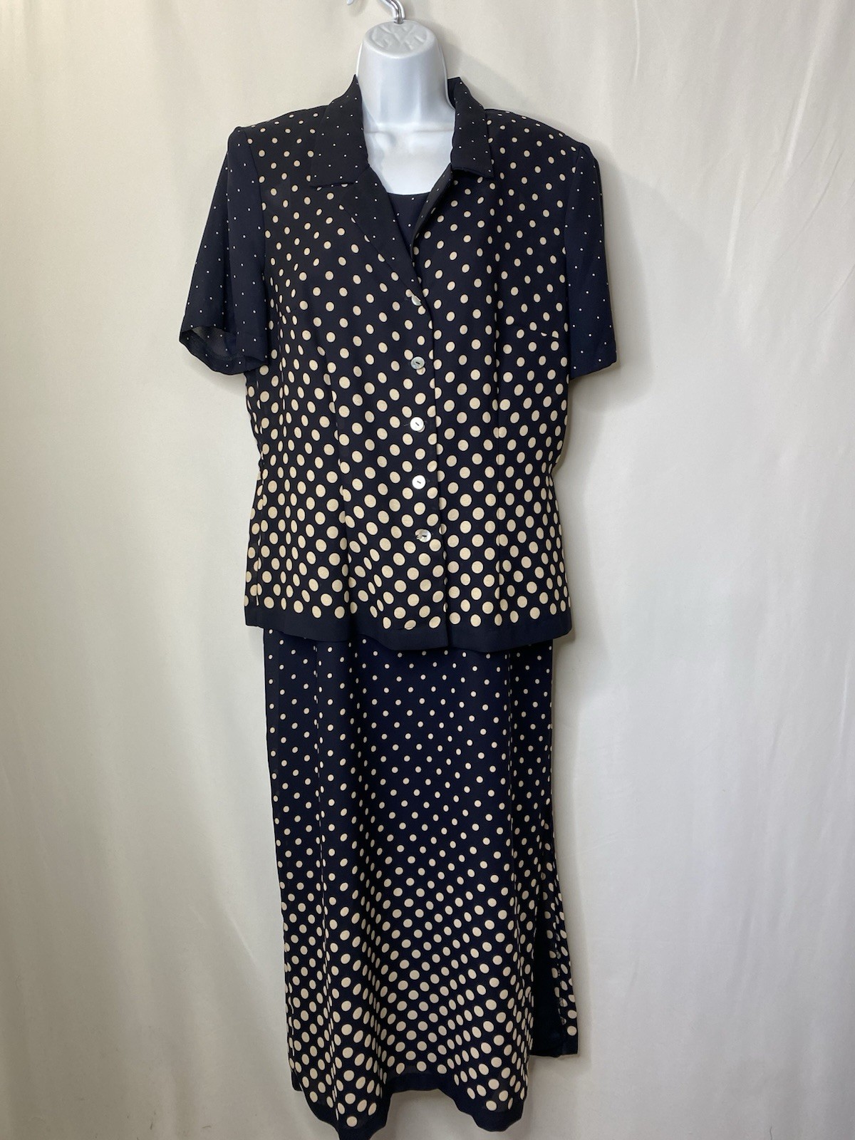 Vintage Miss Scarlet Women’s 2 Piece Maxi Dress Size 14 Polka Dot Patriotic Glam