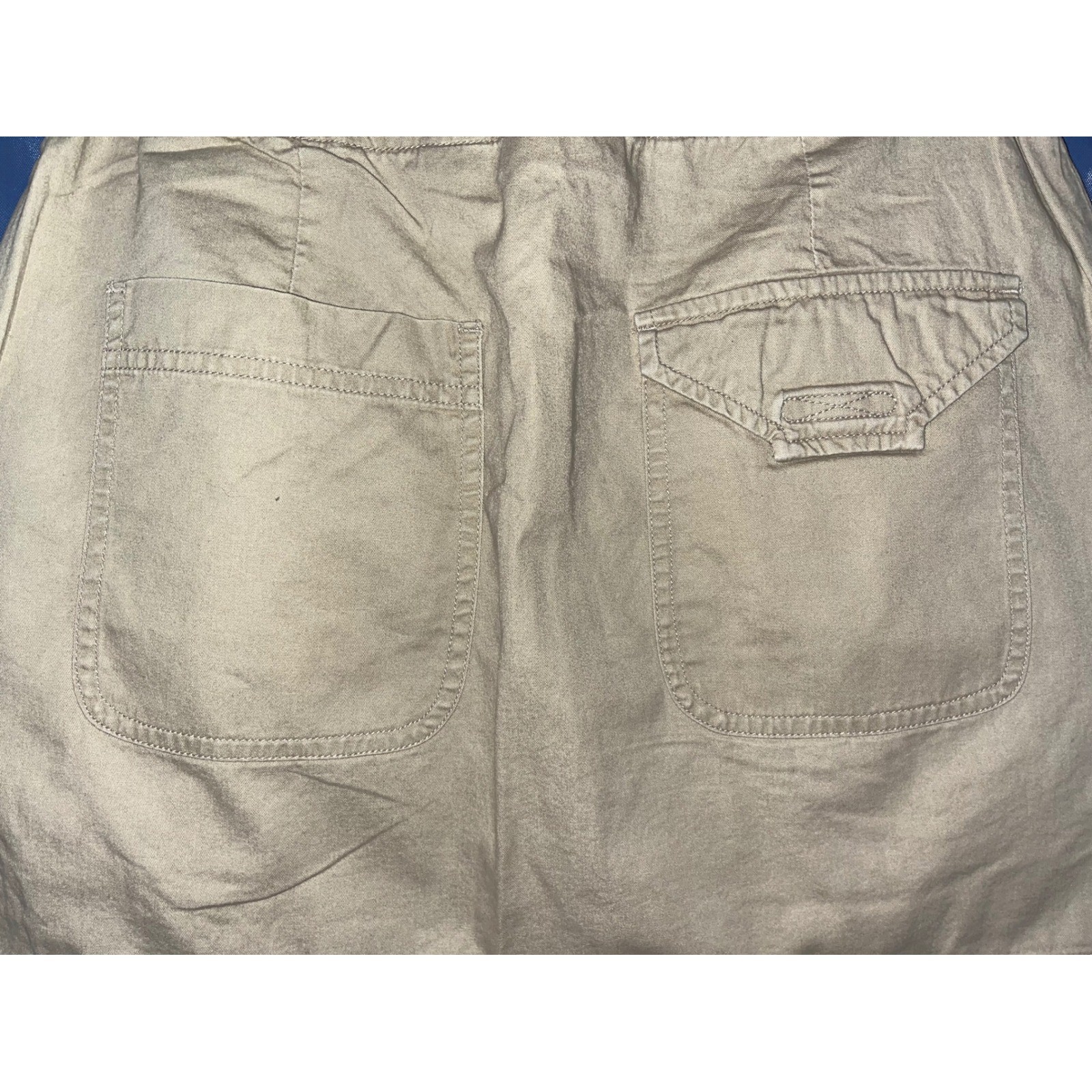 Vintage Express Bleus Khaki Utility Cargo Mini Skirt Size 11/12 Drawstring