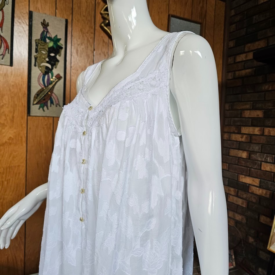 Vintage 90s White Lawn Cotton Queen Annes lace Peignoir Babydoll w/ Robe M/L/XL