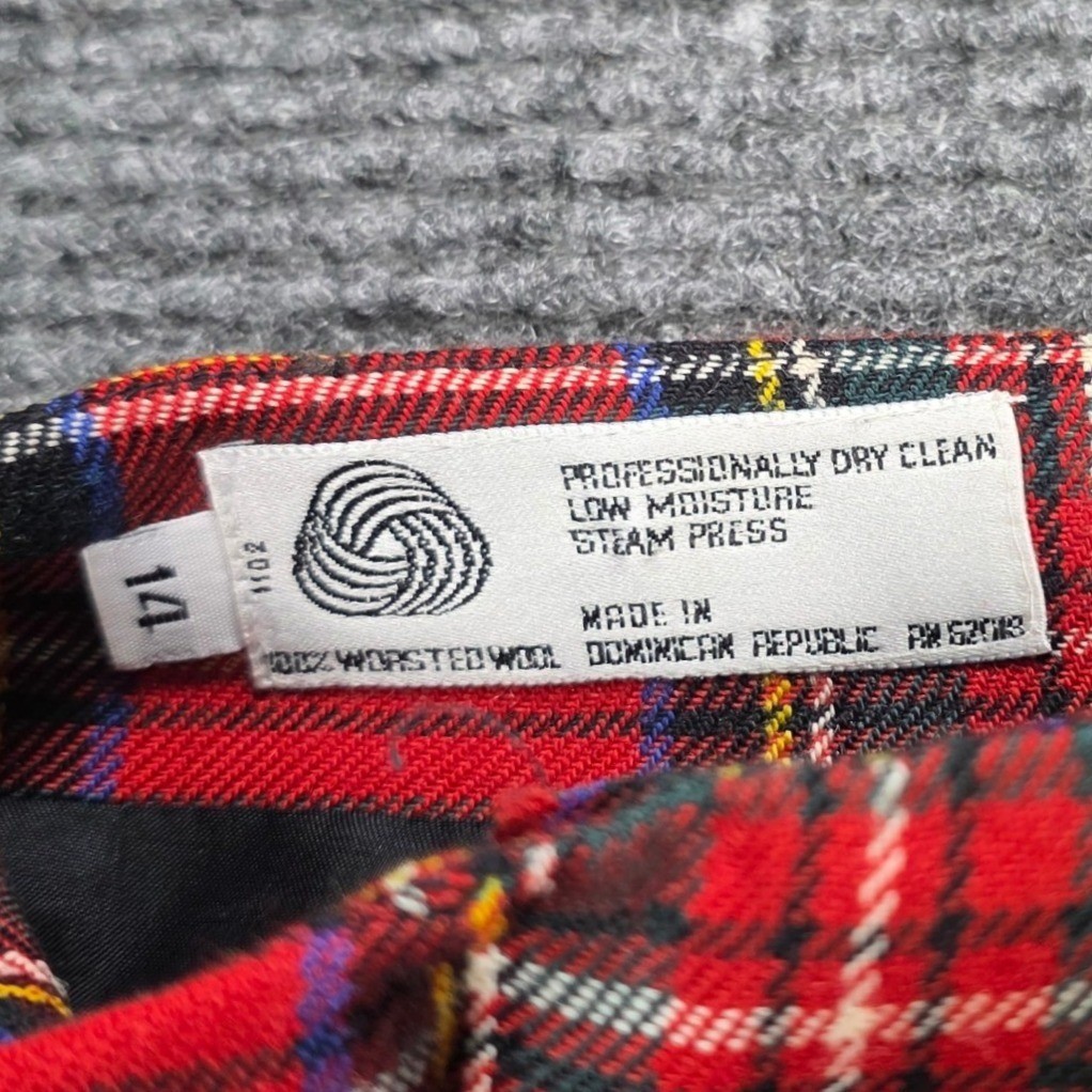 Rafaella VTG Worsted Wool Kilt Wrap Midi Skirt Women&rsquo;s Size 14 Red Plaid Fringe