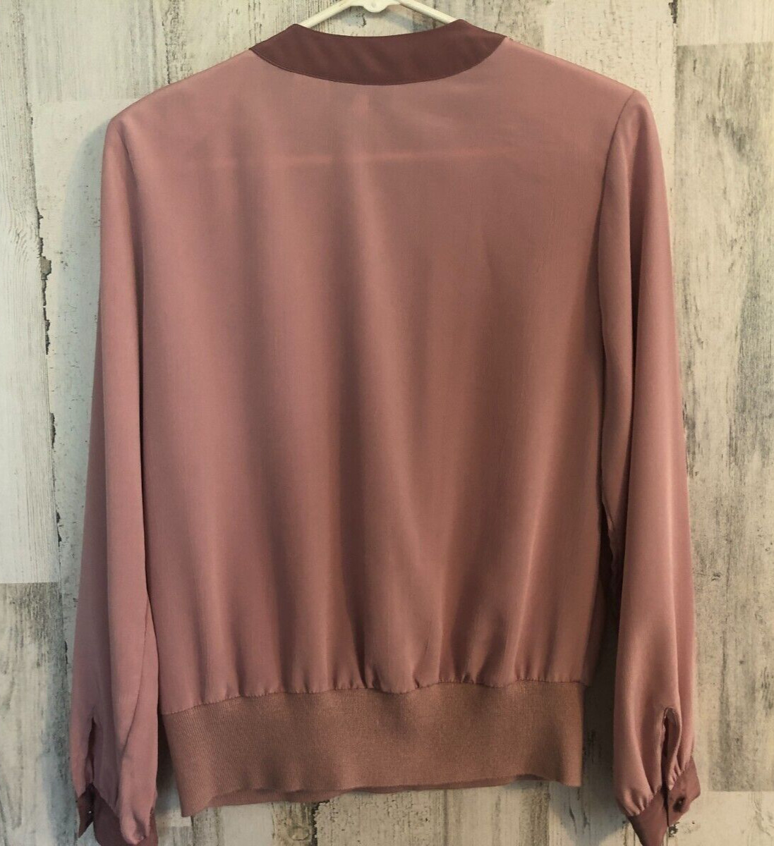 vtg ANDREA GAYLE Rose Pink Silky Blouse Sz 8 Long Blouson Sleeves Pullover 80s