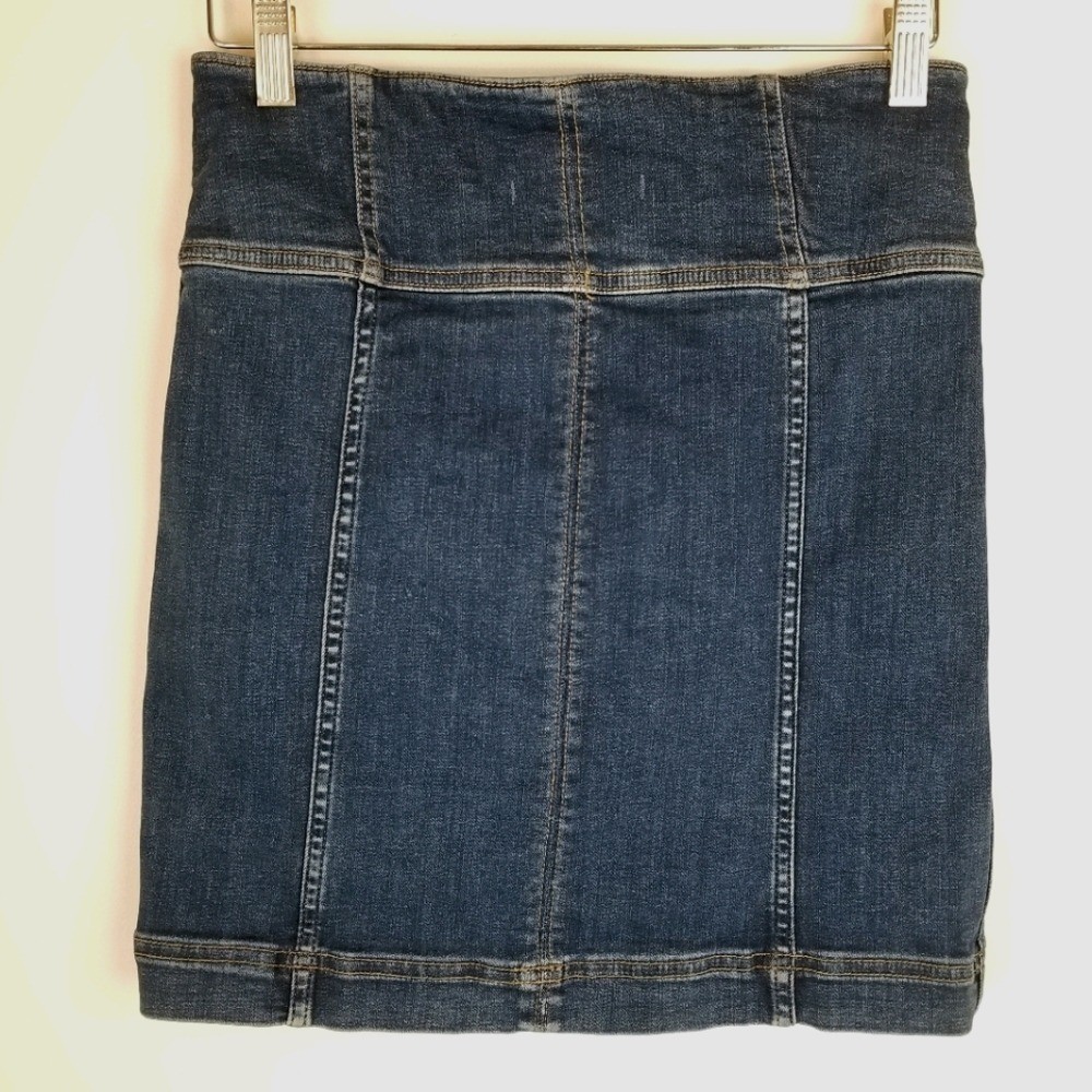 Free People Lace Up Denim Mini Skirt Blue Stretch Size 4 Boho Western