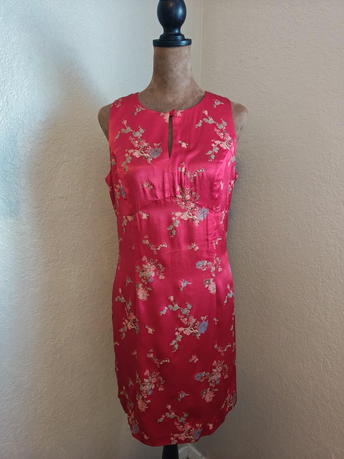 Vintage 90s Byer Too! Floral Asian Style Satin Dress – Red Mini Made in USA