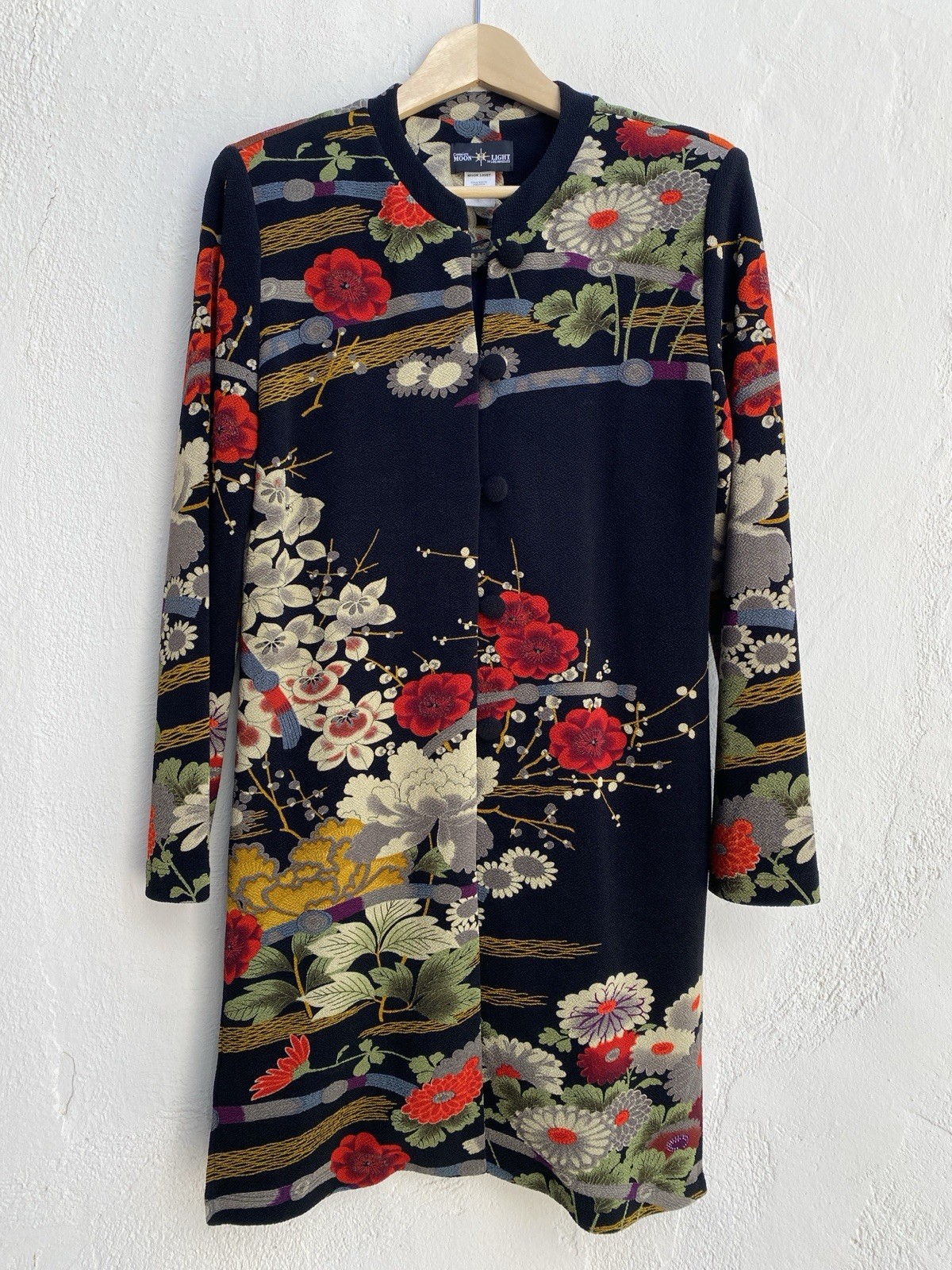 Vtg Connie’s Moonlight Duster Light Weight Coat Floral Asian USA Art To Wear