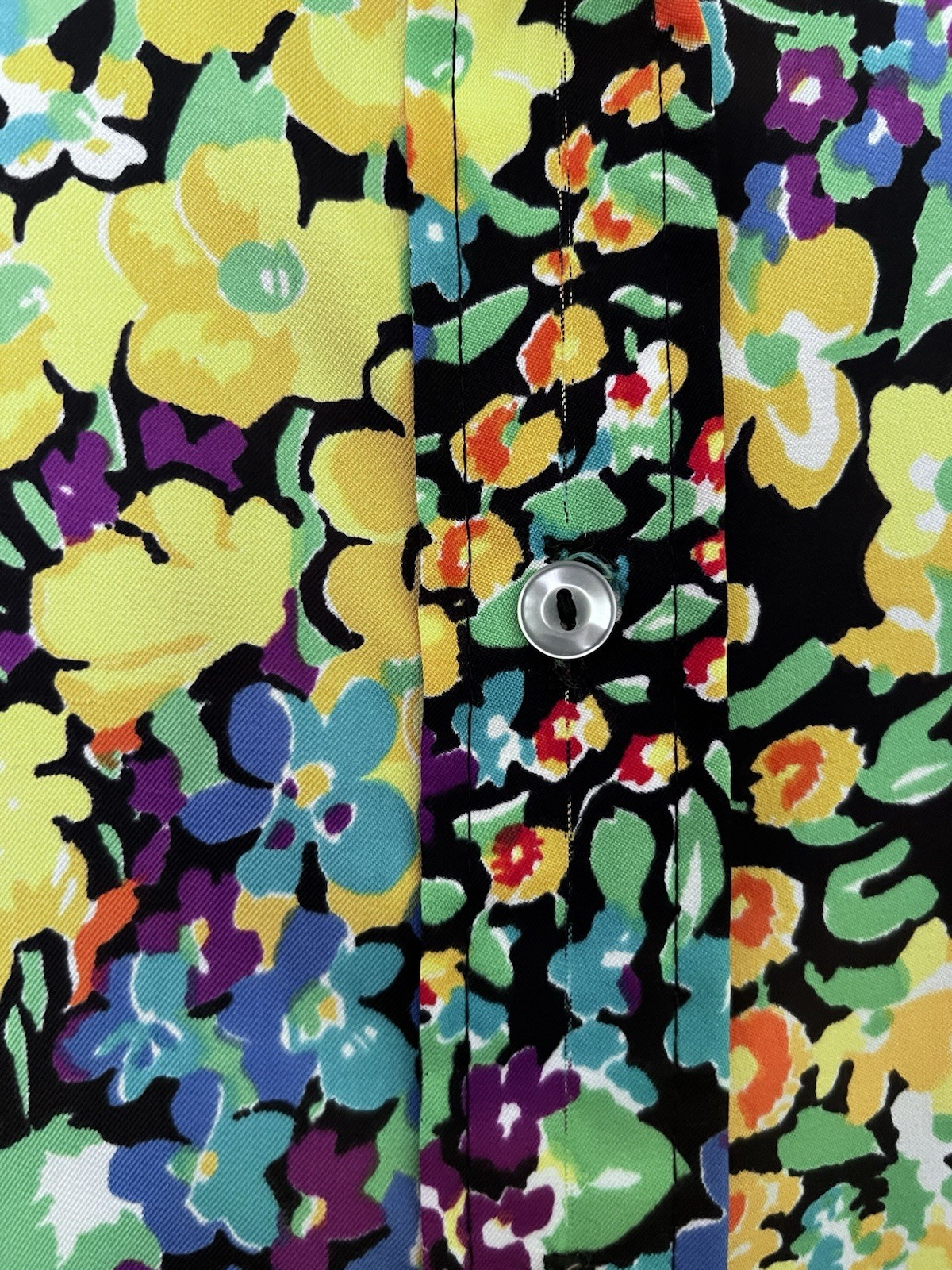 Vintage 70s Sears Jr Bazaar Polyester Floral Long Sleeve Button Up Shirt Size 9