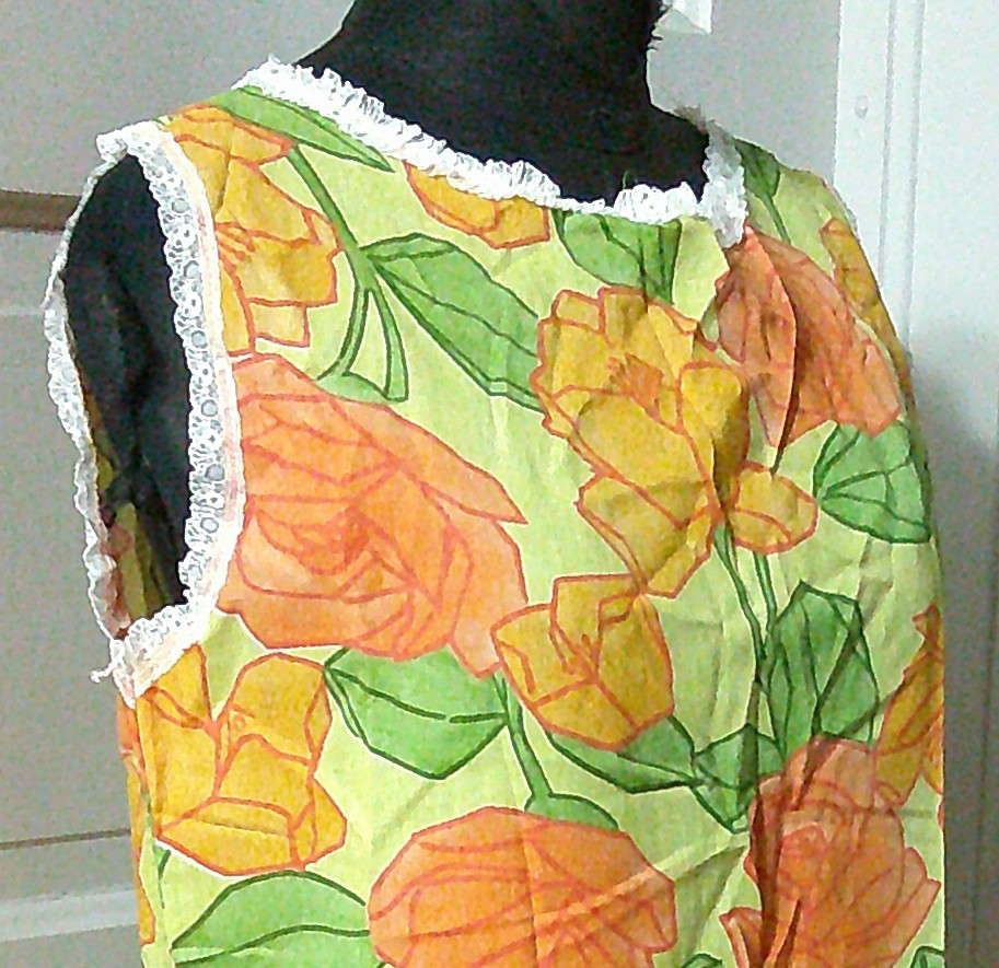 70&rsquo;s Unbranded GROOVY Orange Floral Sleeveless Night Gown M