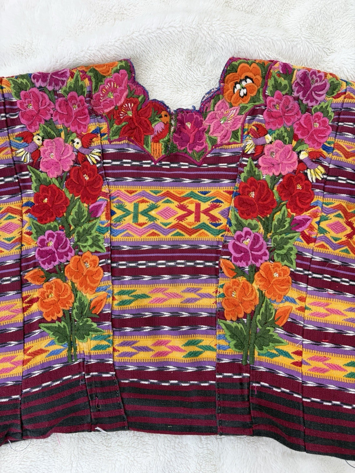 Vintage Floral and Vibrant Colorful Huipil with Embroidery Details