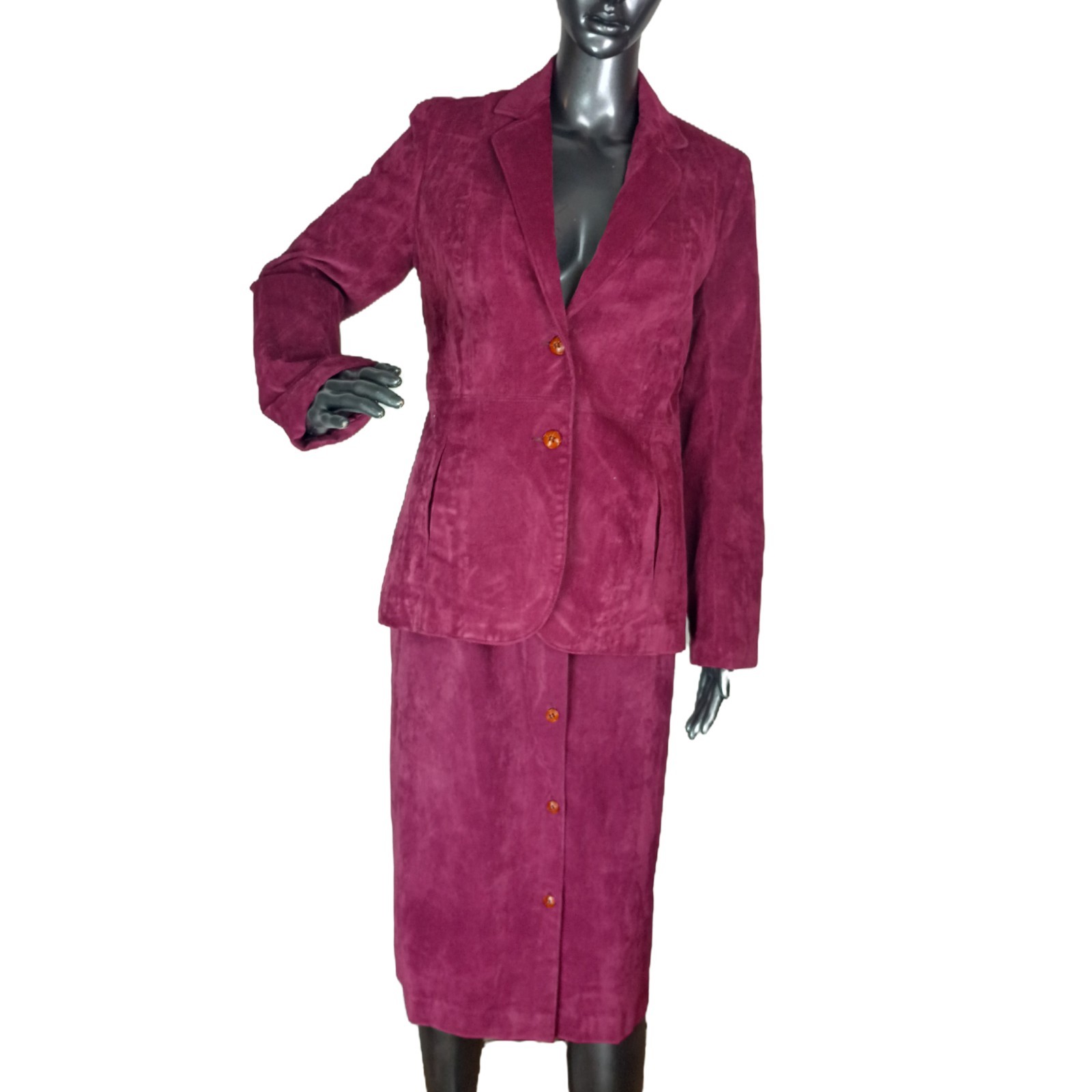 Vtg 70&rsquo;s White Stag Fuchsia Microsuede Single Breast Skirt Suit Size 6