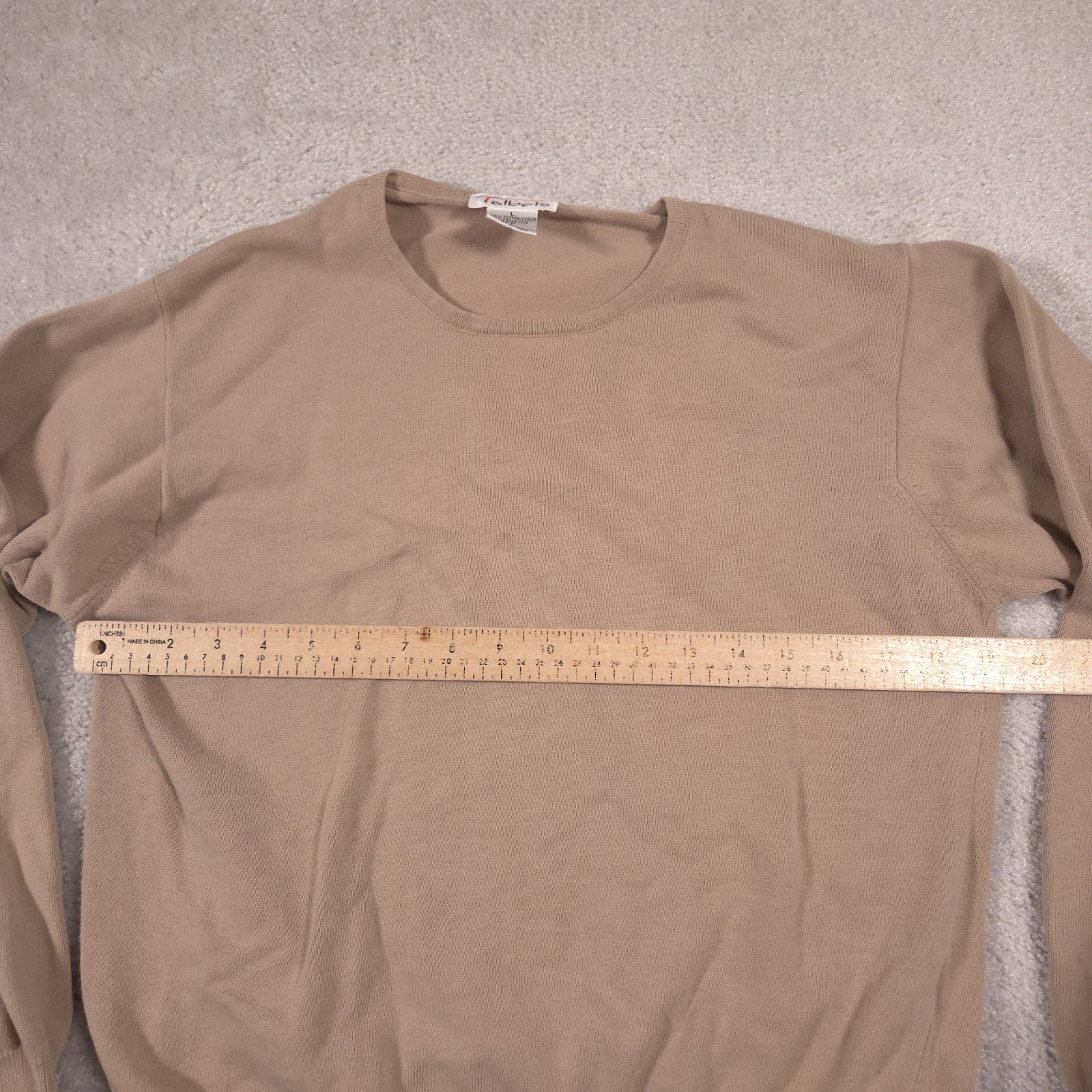 VTG Talbots Sweater Womens Large Beige Cotton Knit Preppy 90s Round Neck