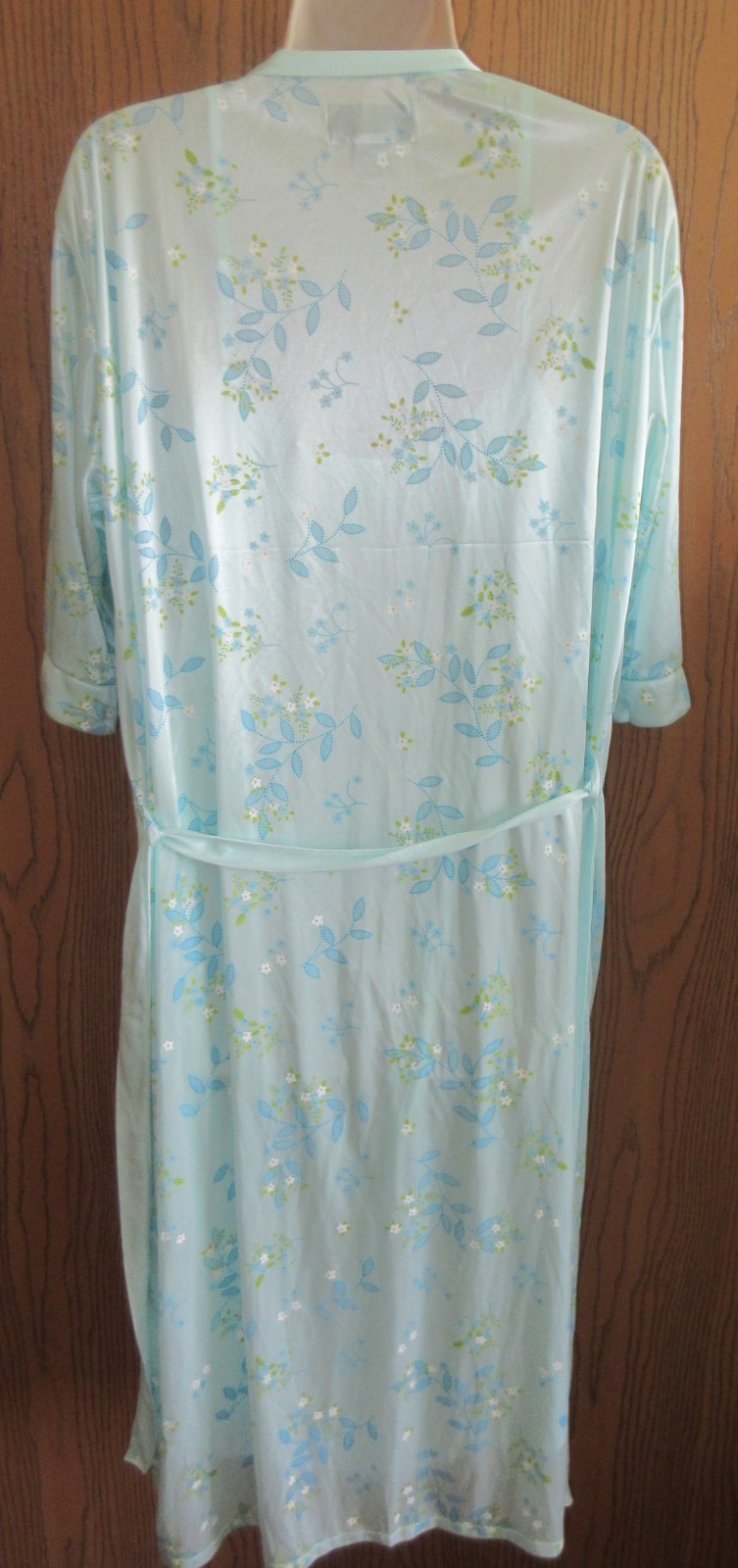 MIDNIGHT COCO BRIDAL Aqua floral GOWN ROBE silk & satin slippery lingerie sz XL