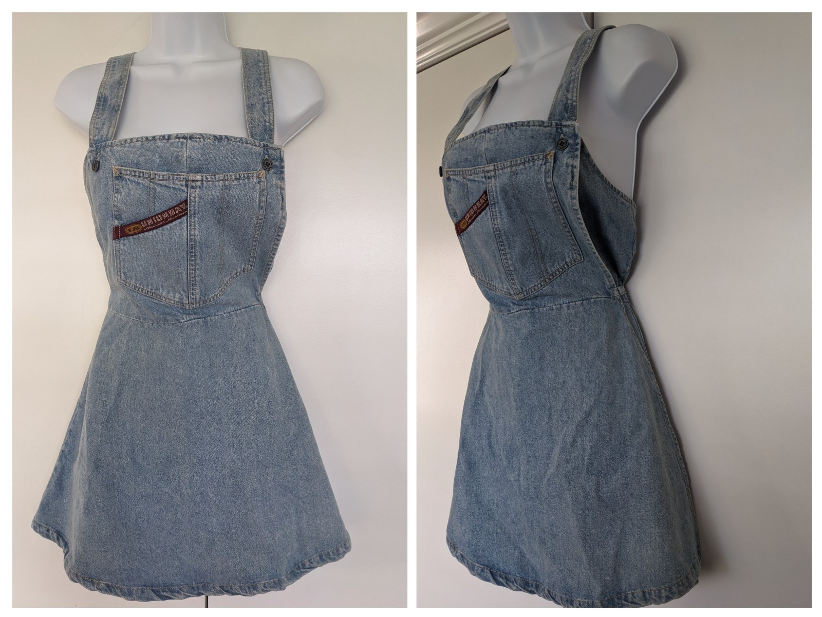 Vintage Y2K 90s UNIONBAY Denim Overall Pinafore dress Fit Flare NOS M wrap dress