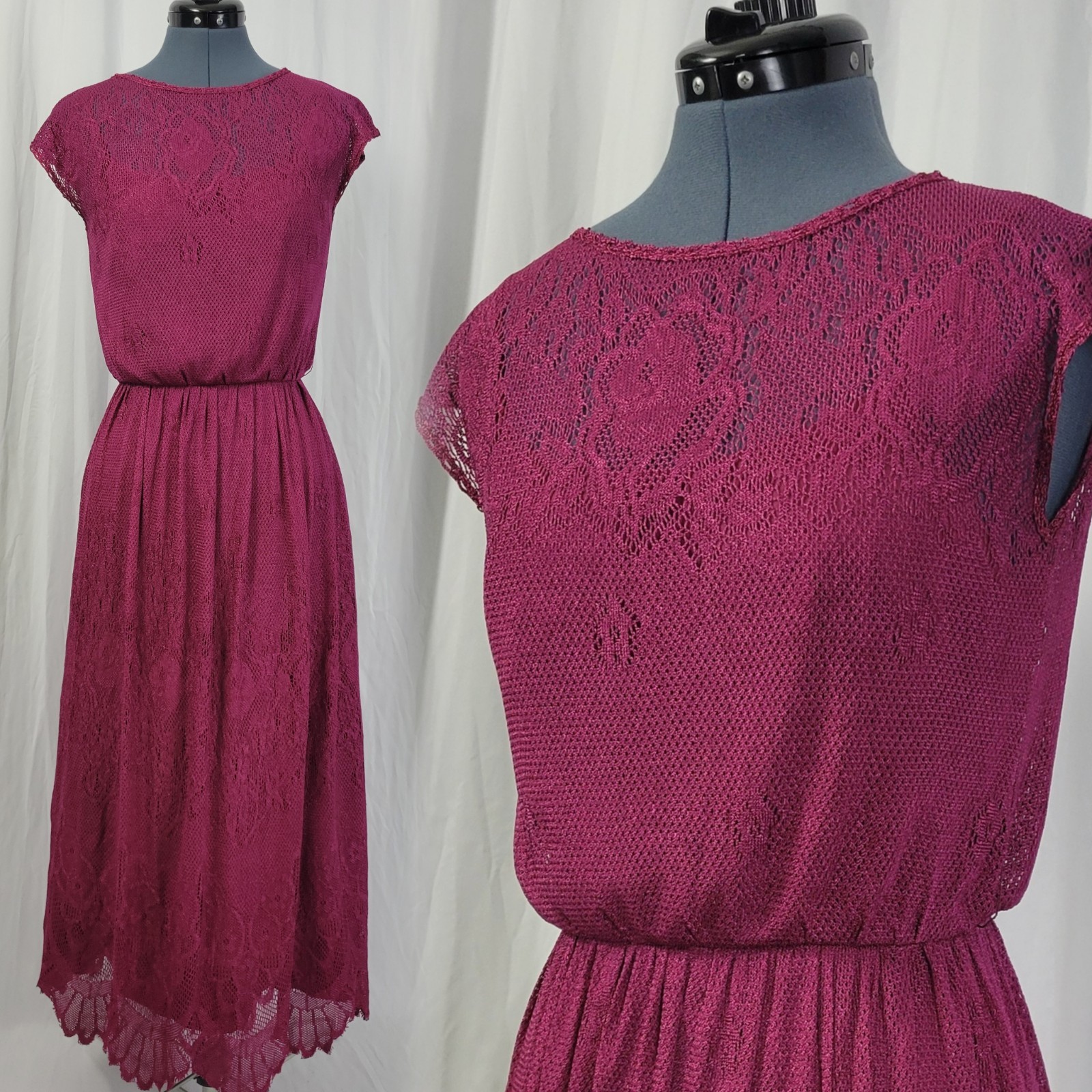 Vintage Wine/Purple Dress w Crochet Lace Overlay Size 11/12