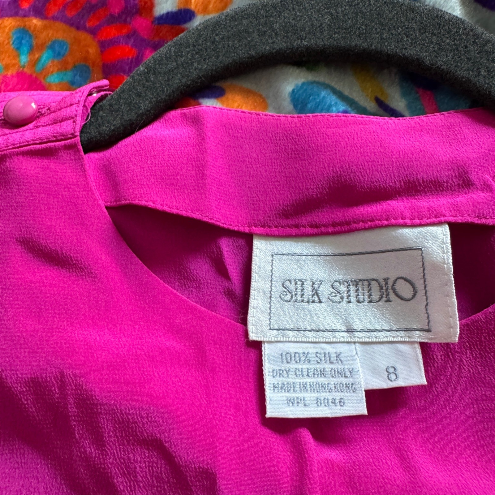 Silk Studio Vintage Fuchsia Pink 100% Silk Long Sleeve Midi Dress Size 8