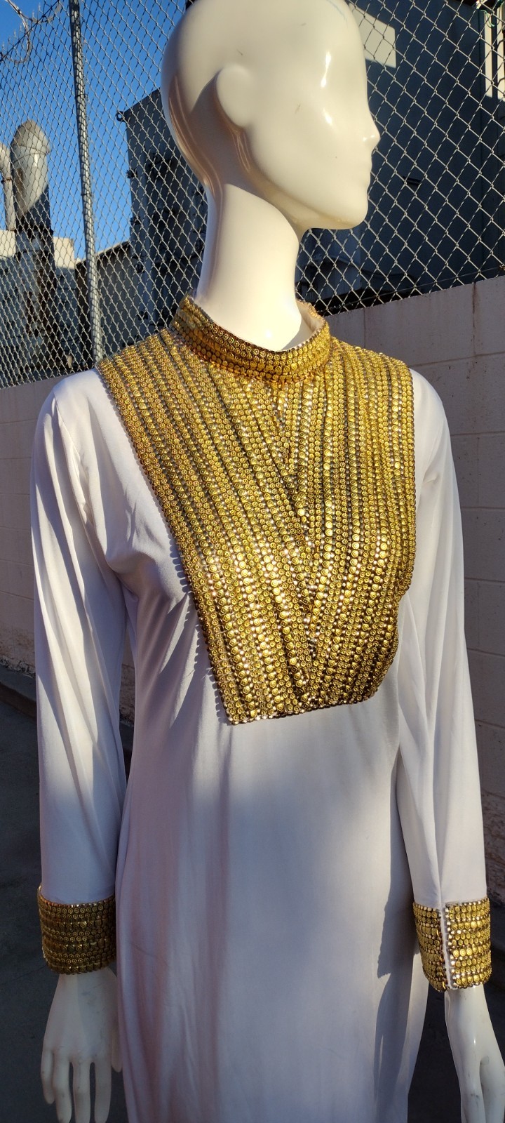 Goddess Bombshell Cosplay Egypt Long Sleeve Mermaid Cleopatra Gown Gold Metals M