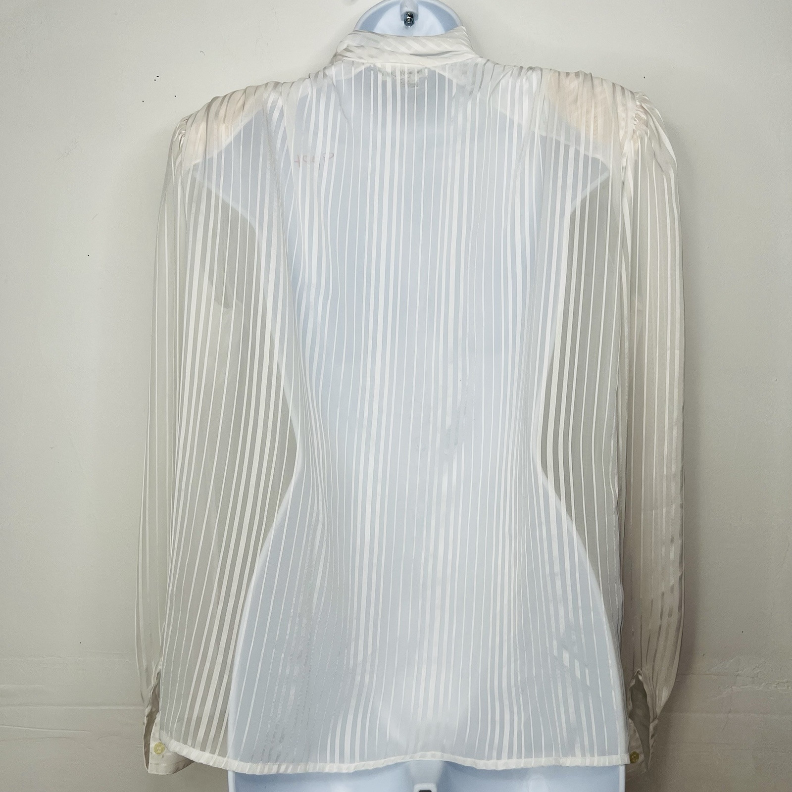 80&rsquo;s Lloyd William Side Button Down Blouse 10 Victorian Boho Secretary White Bow
