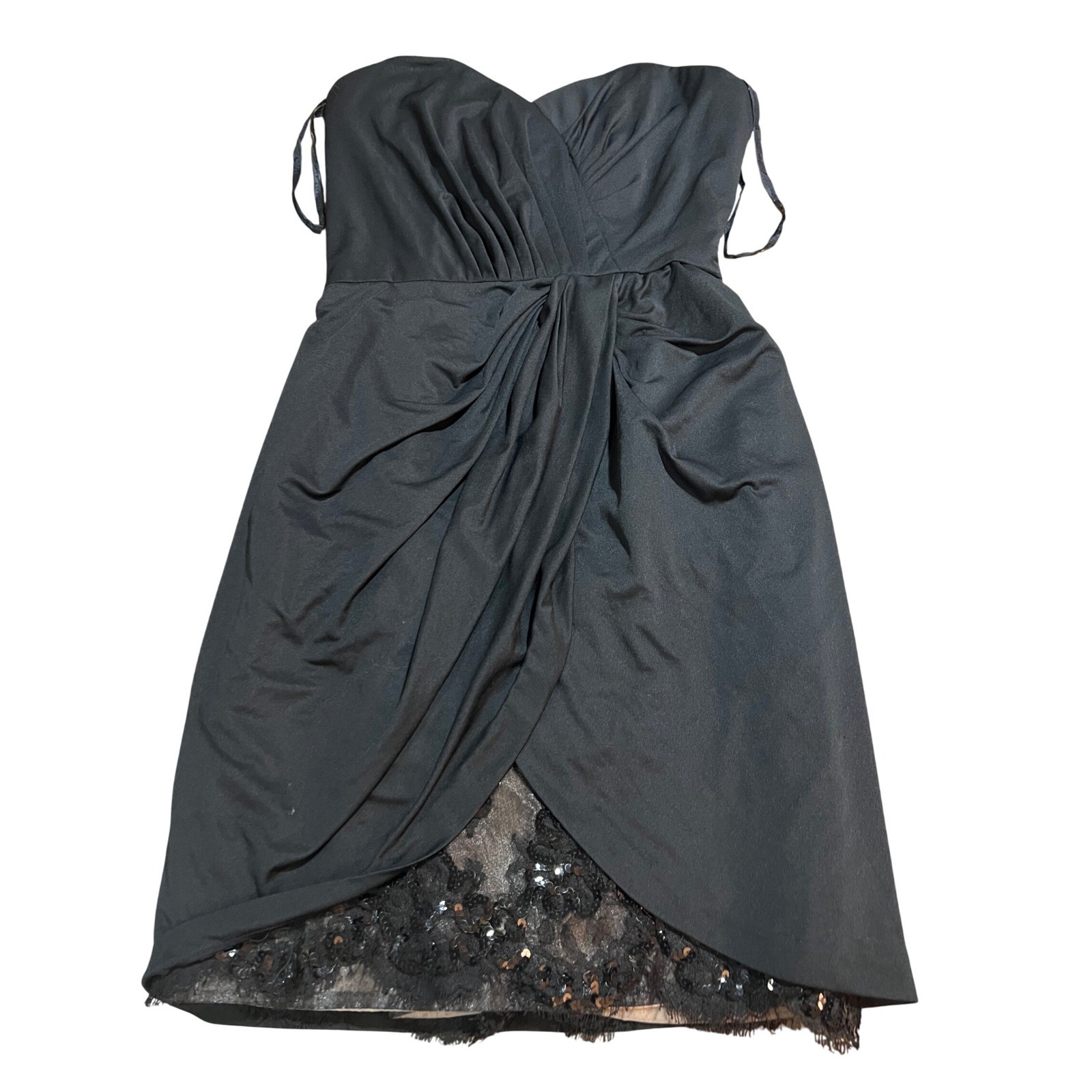 Victor Costa I Magnin Vintage Black Strapless Sequin Lace Cocktail Dress Goth