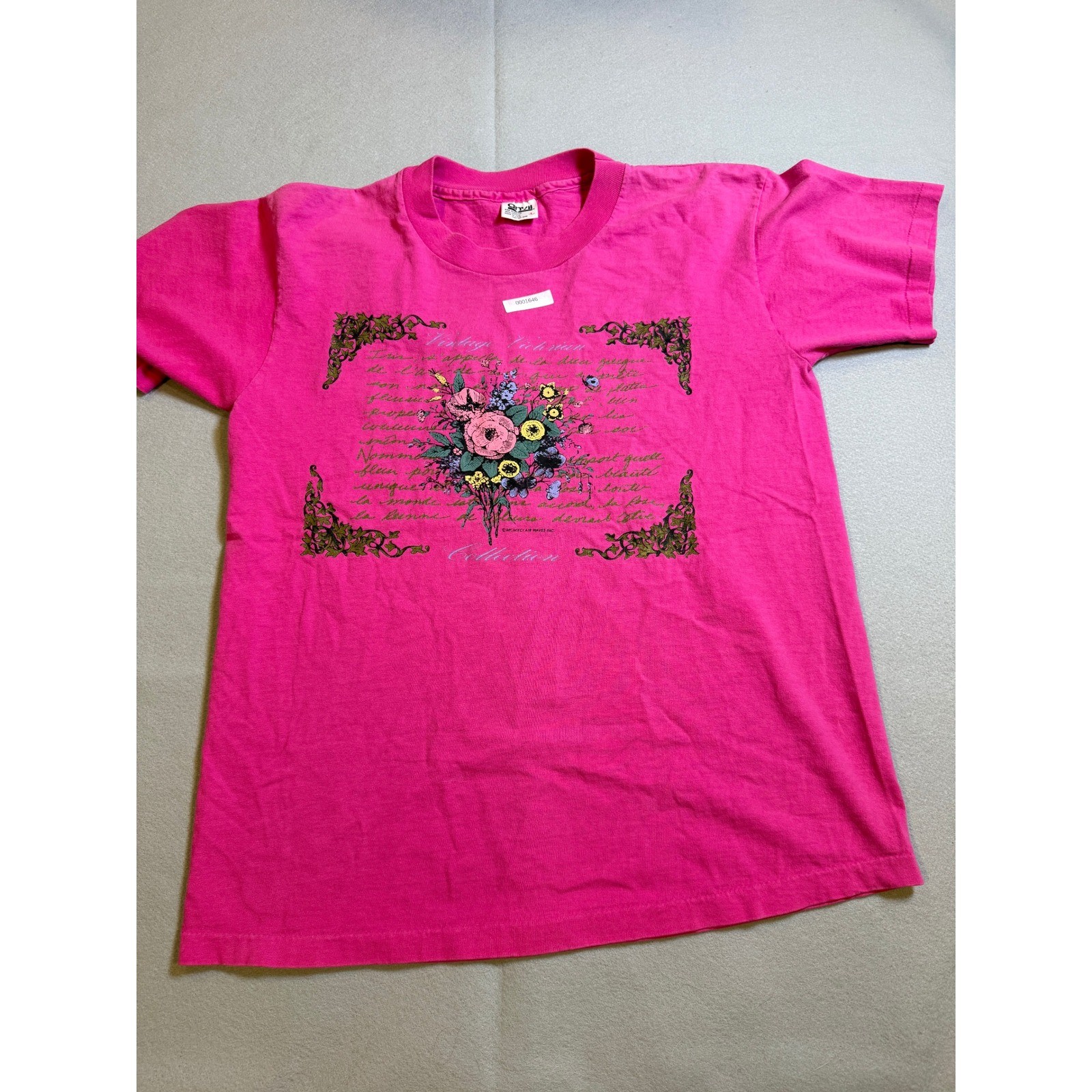 Vintage Anvil Victorian Collection TShirt Pink Floral Graphic Tee Large USA Made