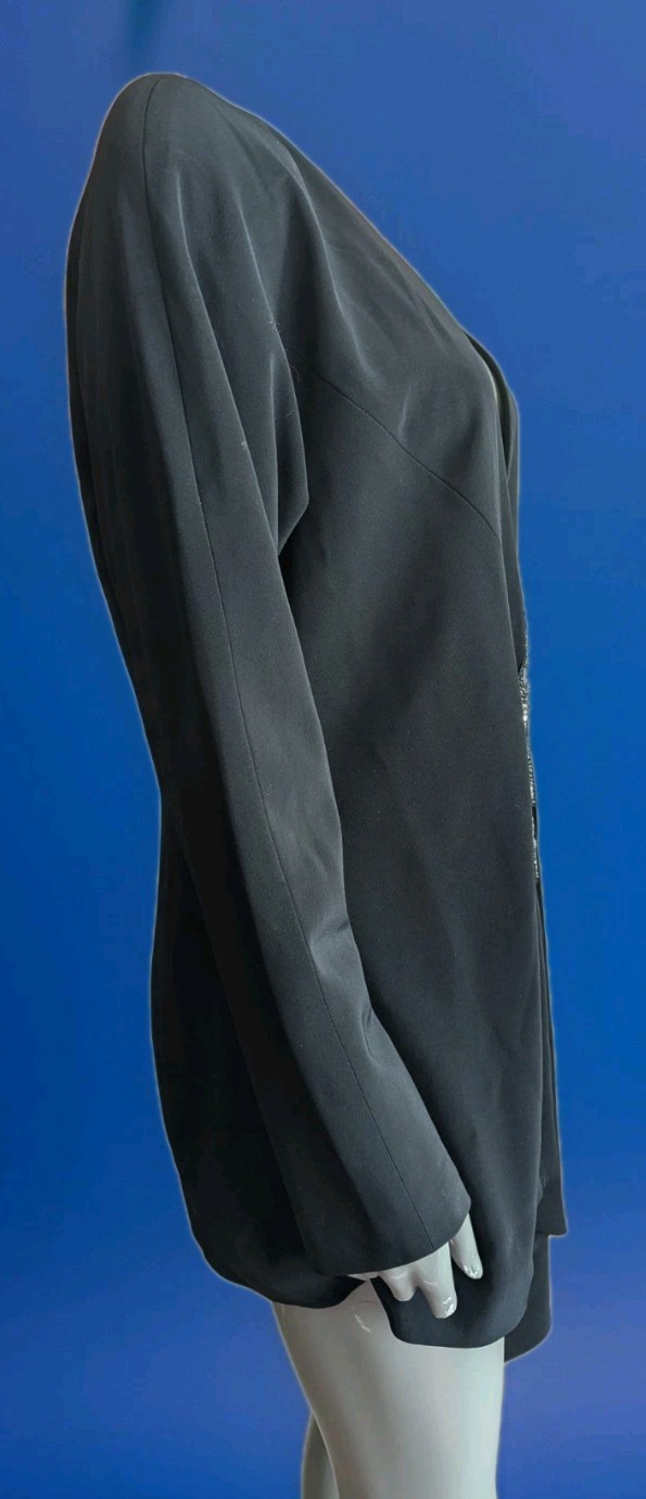 Vintage 80s D&rsquo;ore Black Draped Jacket w/Rhinestone Accent Draped Fold 16