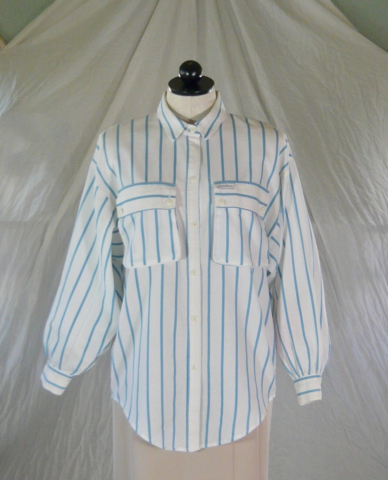 BaRgAiN BiN : SAINT GERMAINE vintage 80s cotton CARGO SHIRT blue stripes M