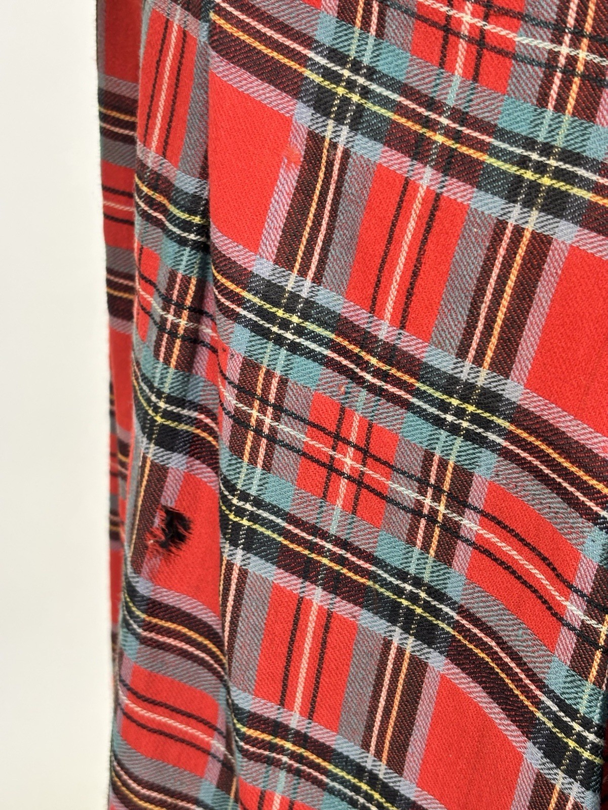 Antique Victorian Walking Coat Plaid Red Green Black Yellow Burnout Velvet AS IS