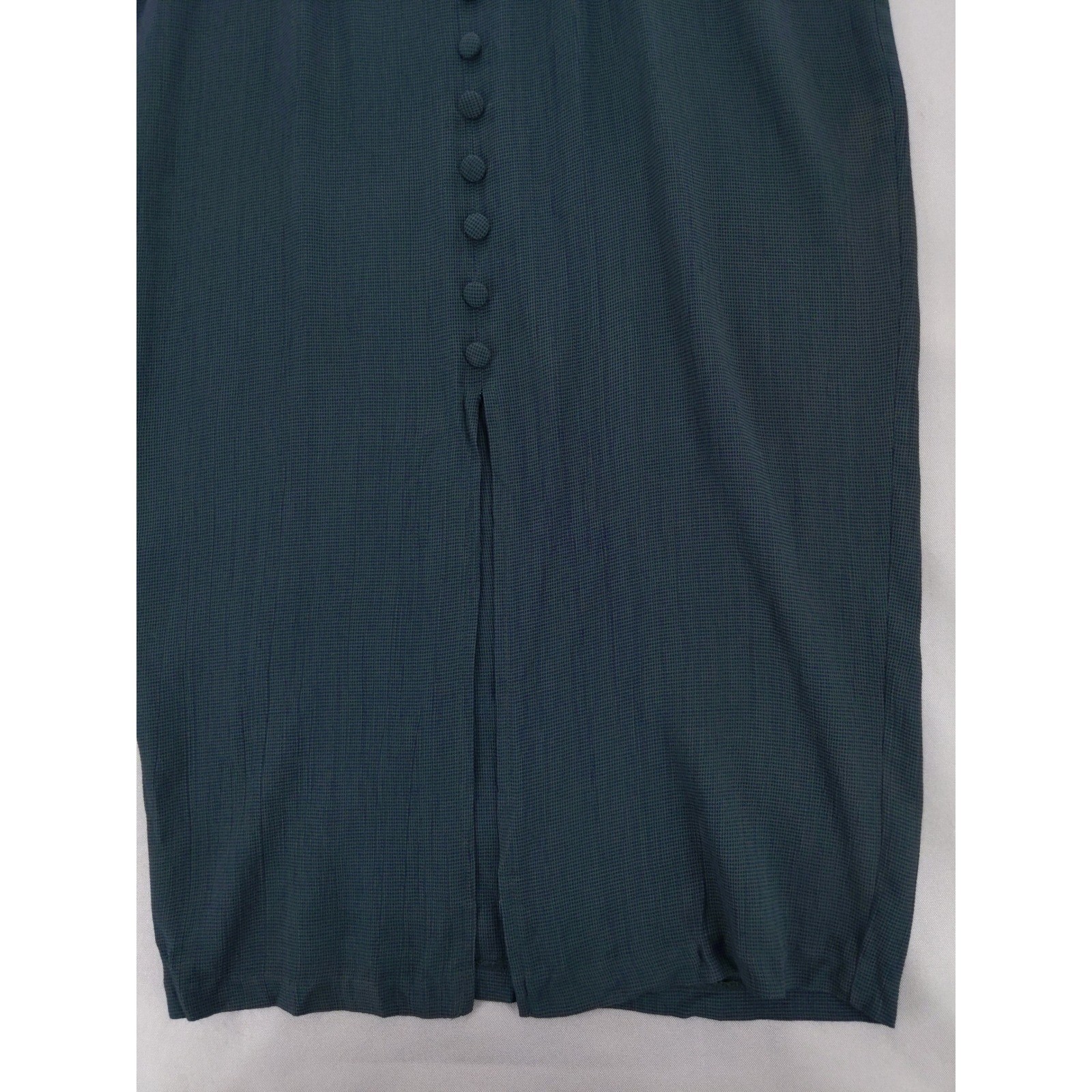 Vintage 90s EXPRESS Rayon Button Front Maxi Dress Sz L Green Check Tie Back