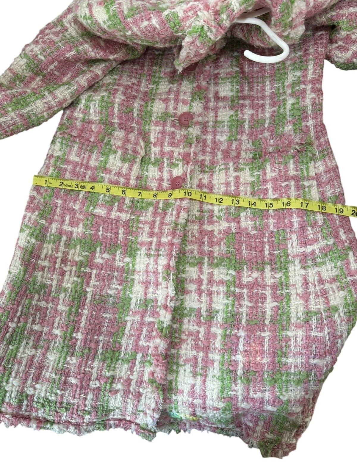 Vintage Marvin Richards Houndstooth Wool Tweed Boucle Coat Fringe Small Pink