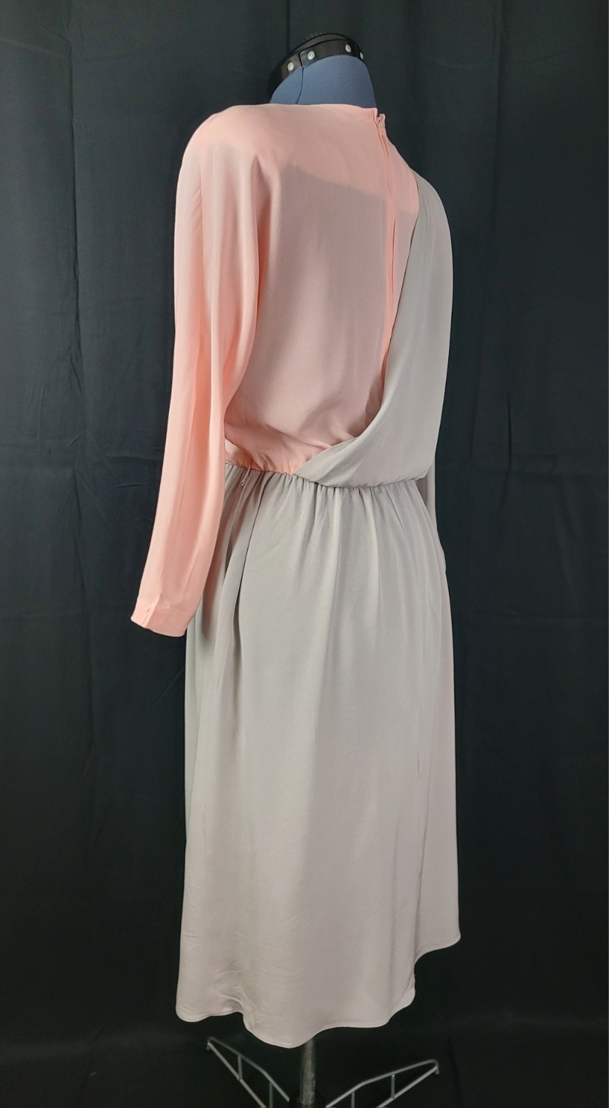 Vintage David Warren Peachy Pink & Grey Blouson Dress w Layered Top Size 10