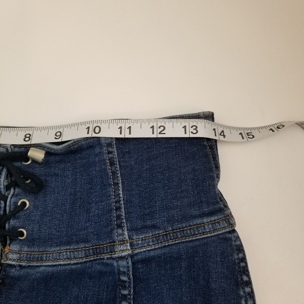 Free People Lace Up Denim Mini Skirt Blue Stretch Size 4 Boho Western