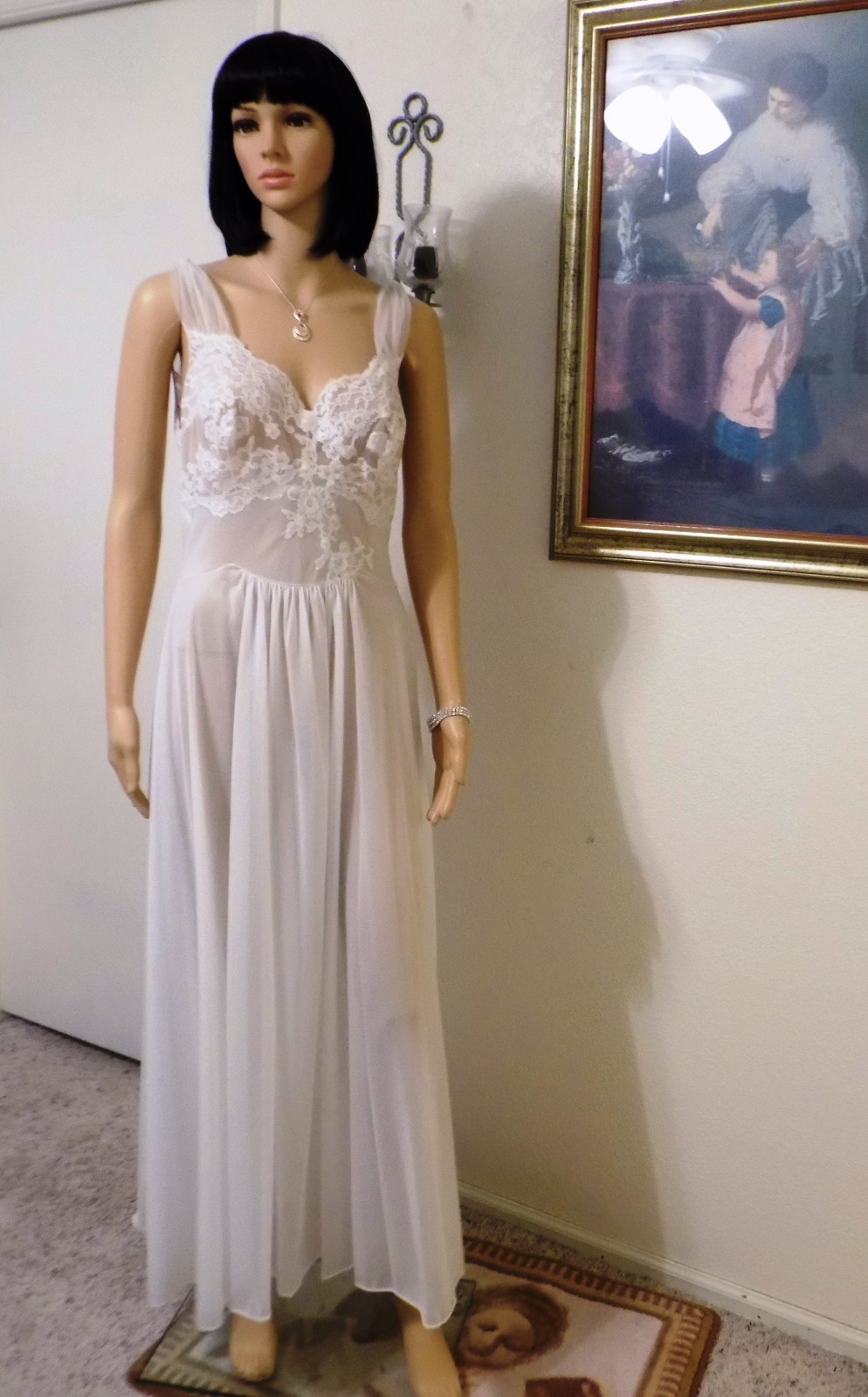 VANITY FAIR VTG Nylon Tricot BRIDAL WHITE Lace & Chiffon bodice size 36 bust