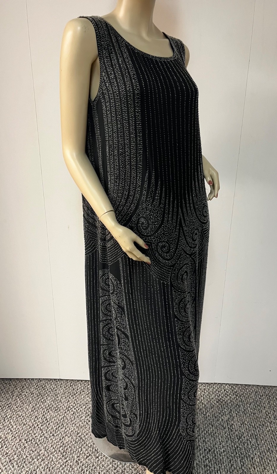 Vintage J Peterman 1920s Style Art Deco Beaded Silk Fever Dress Size 8 Bust 36-7