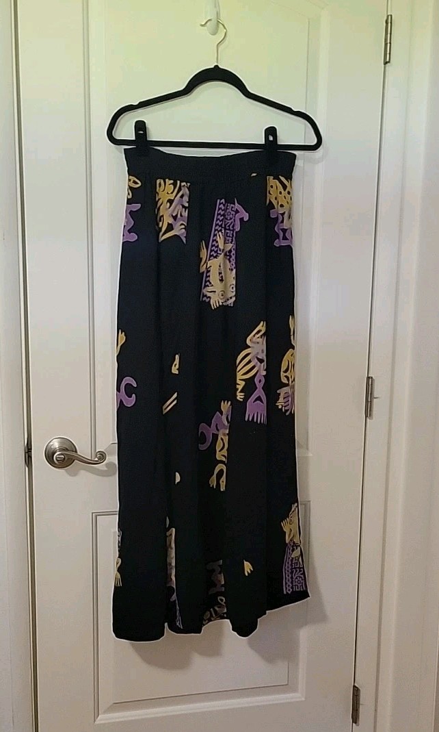 Vintage Frog Maxi Black Skirt Medium Summer Cute Kitschy Flowy Whimsigoth