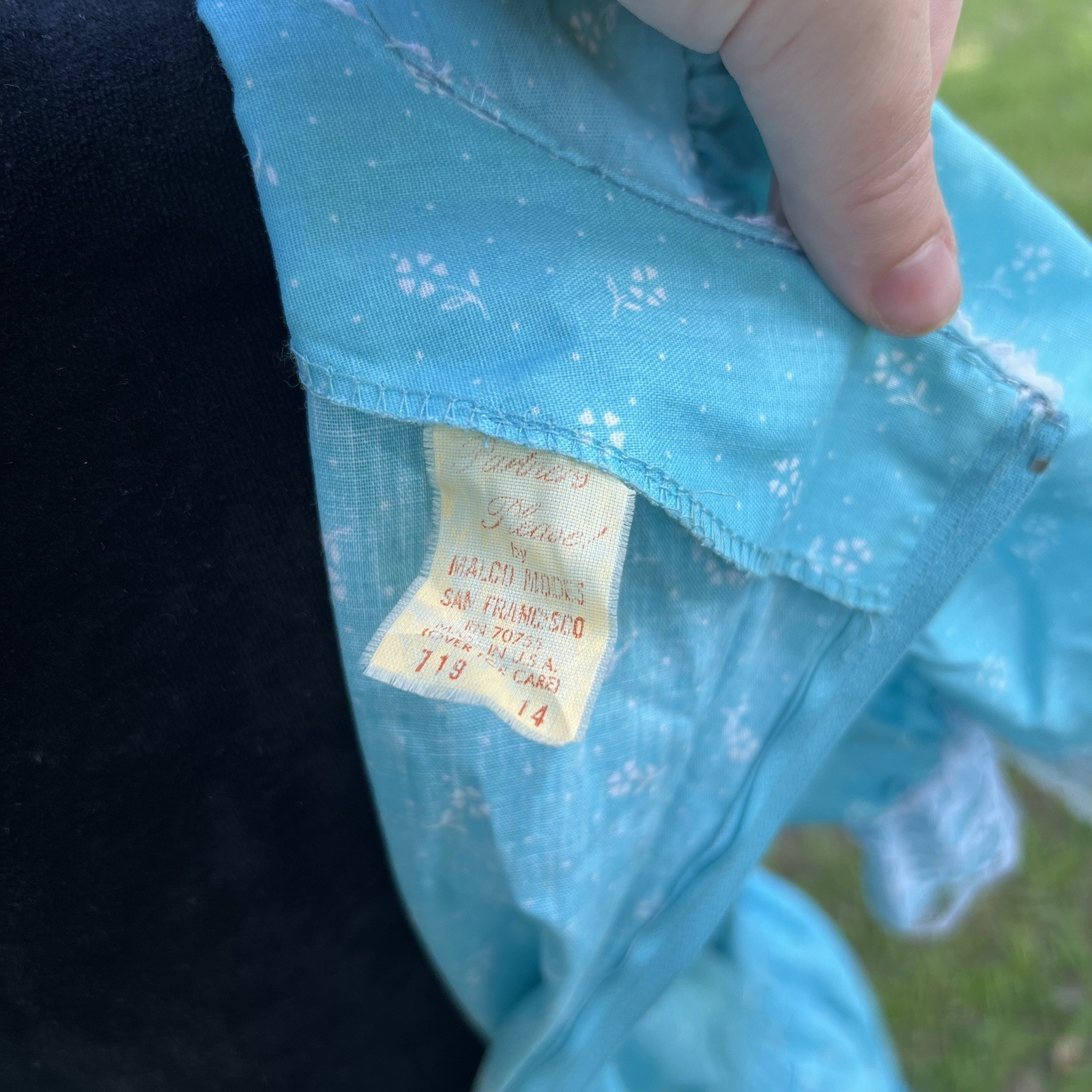Vintage Partners Please Malco Modes Square Dance Dress Floral Blue Lace Size 14
