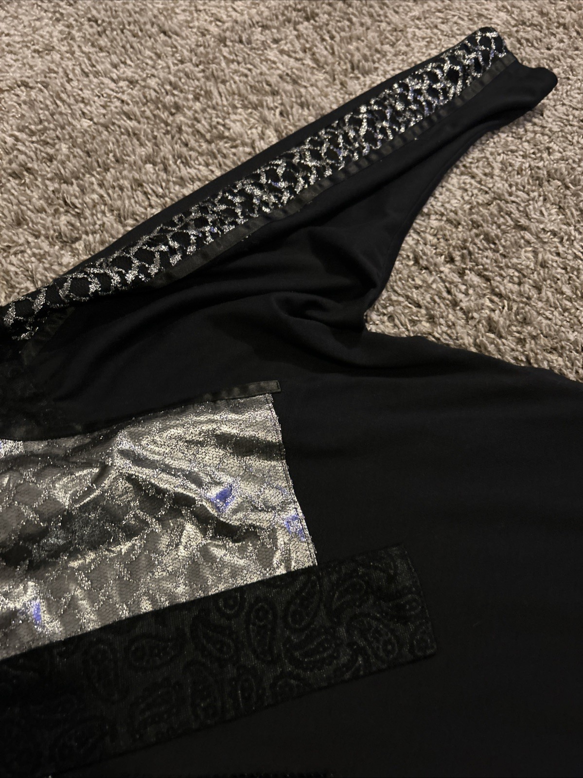 VTG Leadermode 2pc Skirt Set M Black Silver Metallic 80s 90s Goth Party Edgy