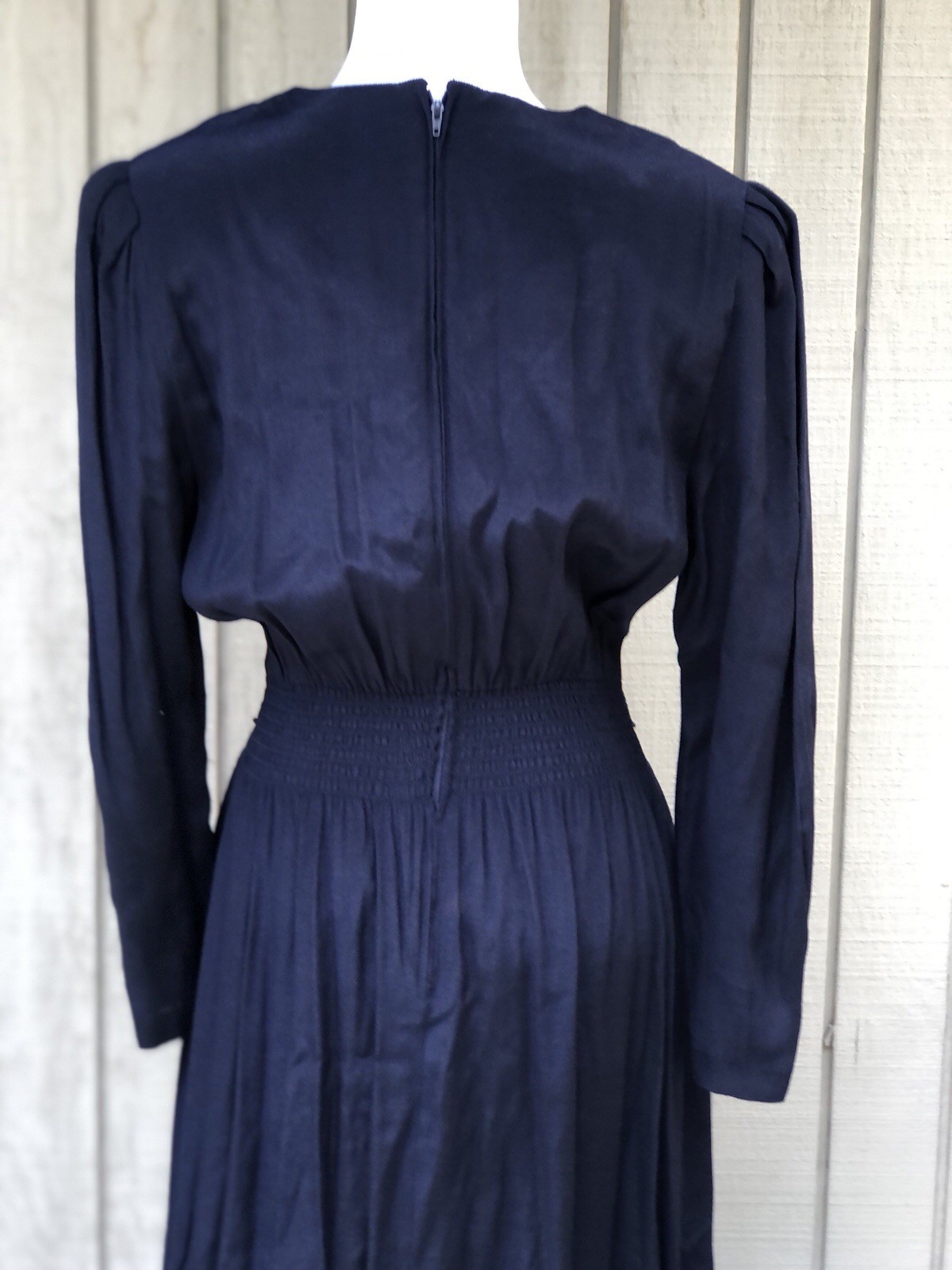 Vintage 70s Karin Stevens Beaded Embroidered Whimsical Navy Blue Maxi Dress 6