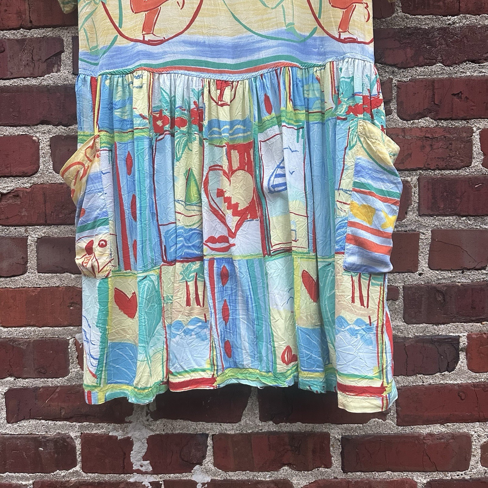 Vintage Jams World Dress Dancing Man Colorful Beach Tropical 90s Pockets S Small