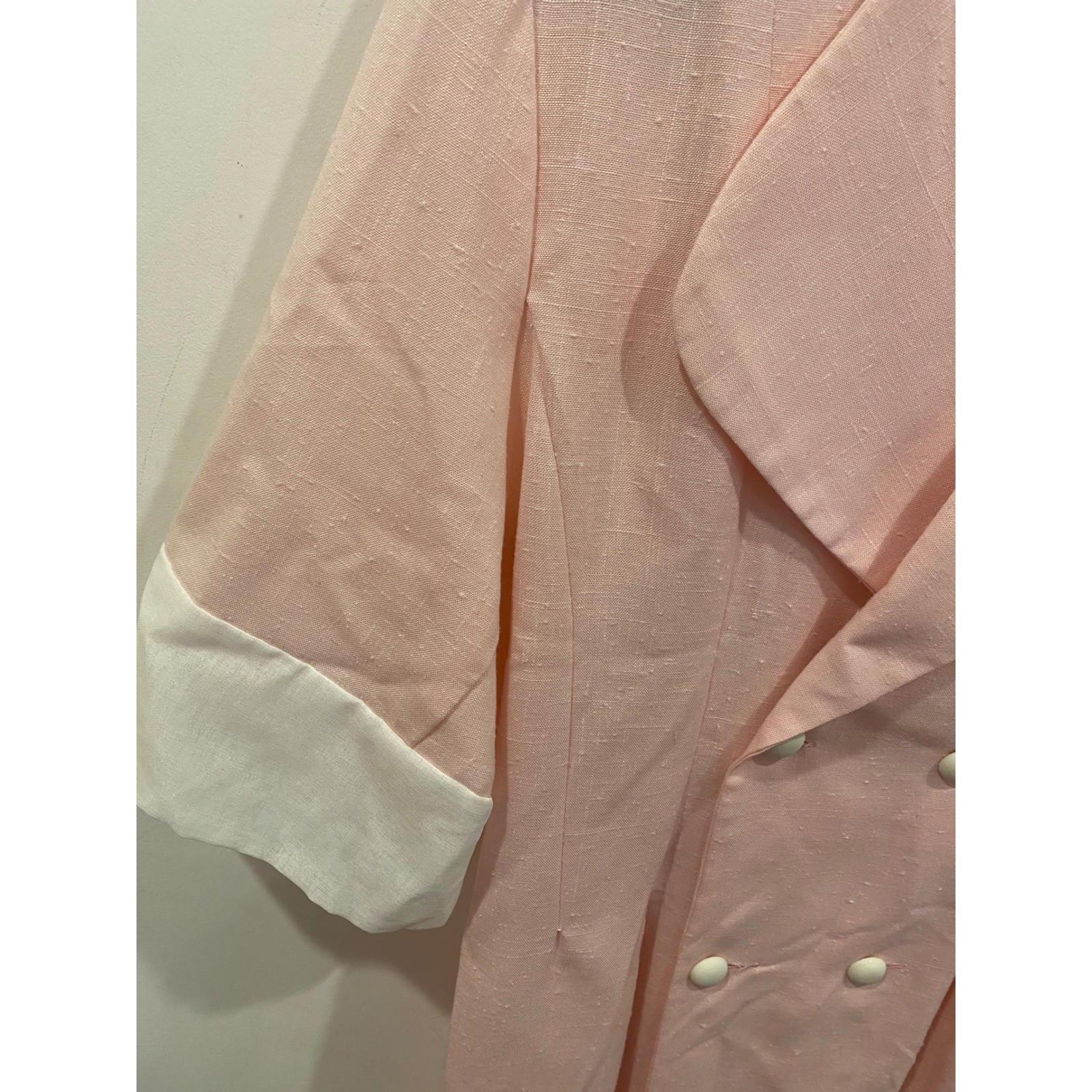 Vintage Pink Double Breasted Blazer Dress White Cuffed Short Sleeve Pastel 80s
