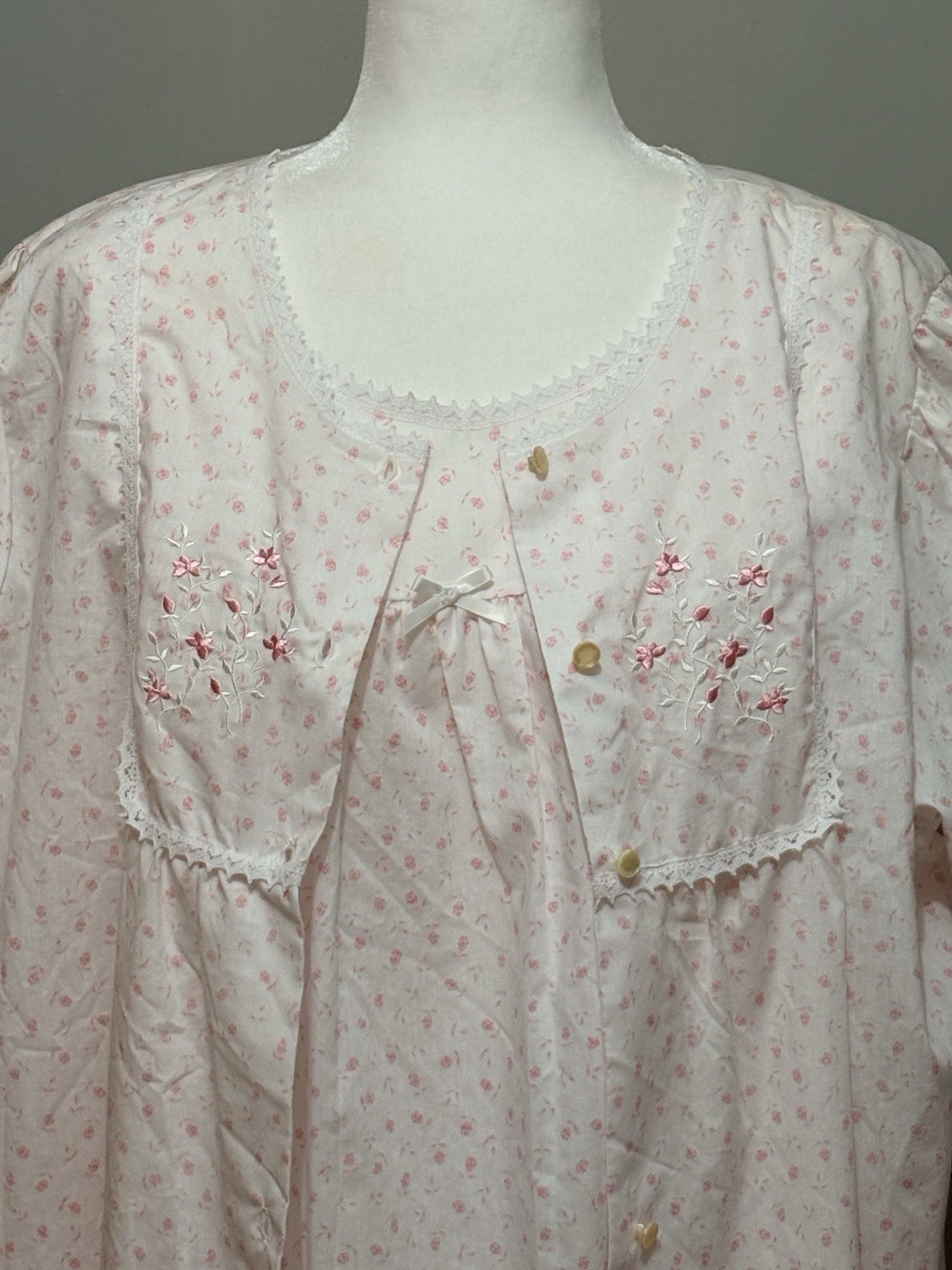VTG 2001 Sears Fundamentals 2pc Nightgown Robe Set 1X Pink Floral