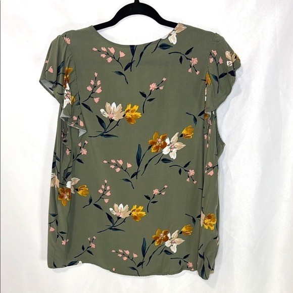 Old Navy Green Flutter Sleeve Floral Print V-neck Blouse Top Women&rsquo;s XL