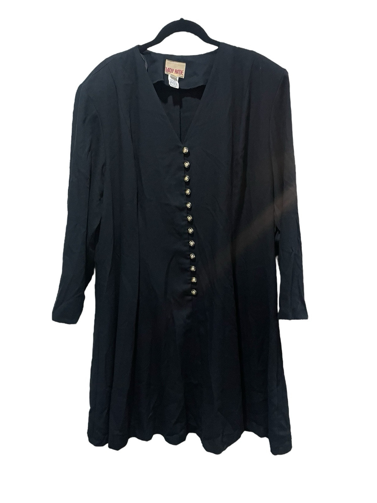 Vintage 1980s Lady Katie Black Button Down Long Sleeve Size 22 Dress NWT